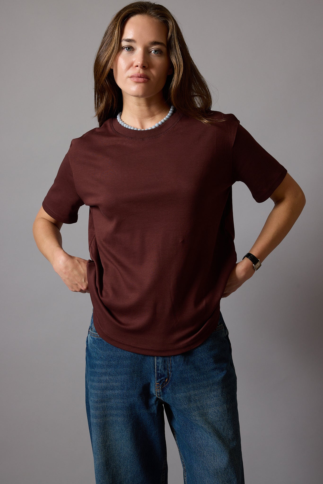 KISA KOLLU PAMUK T-SHIRT KAHVE