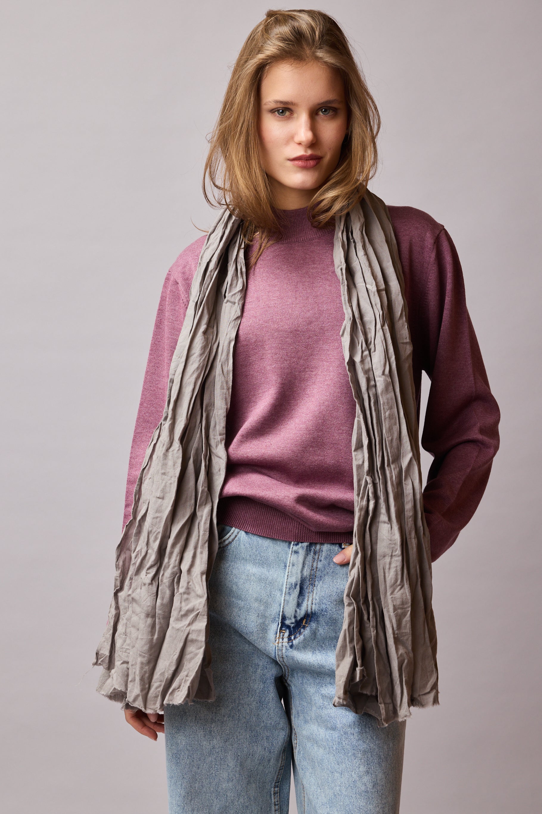 Soft Grey Organik Pamuk Handmade Şal