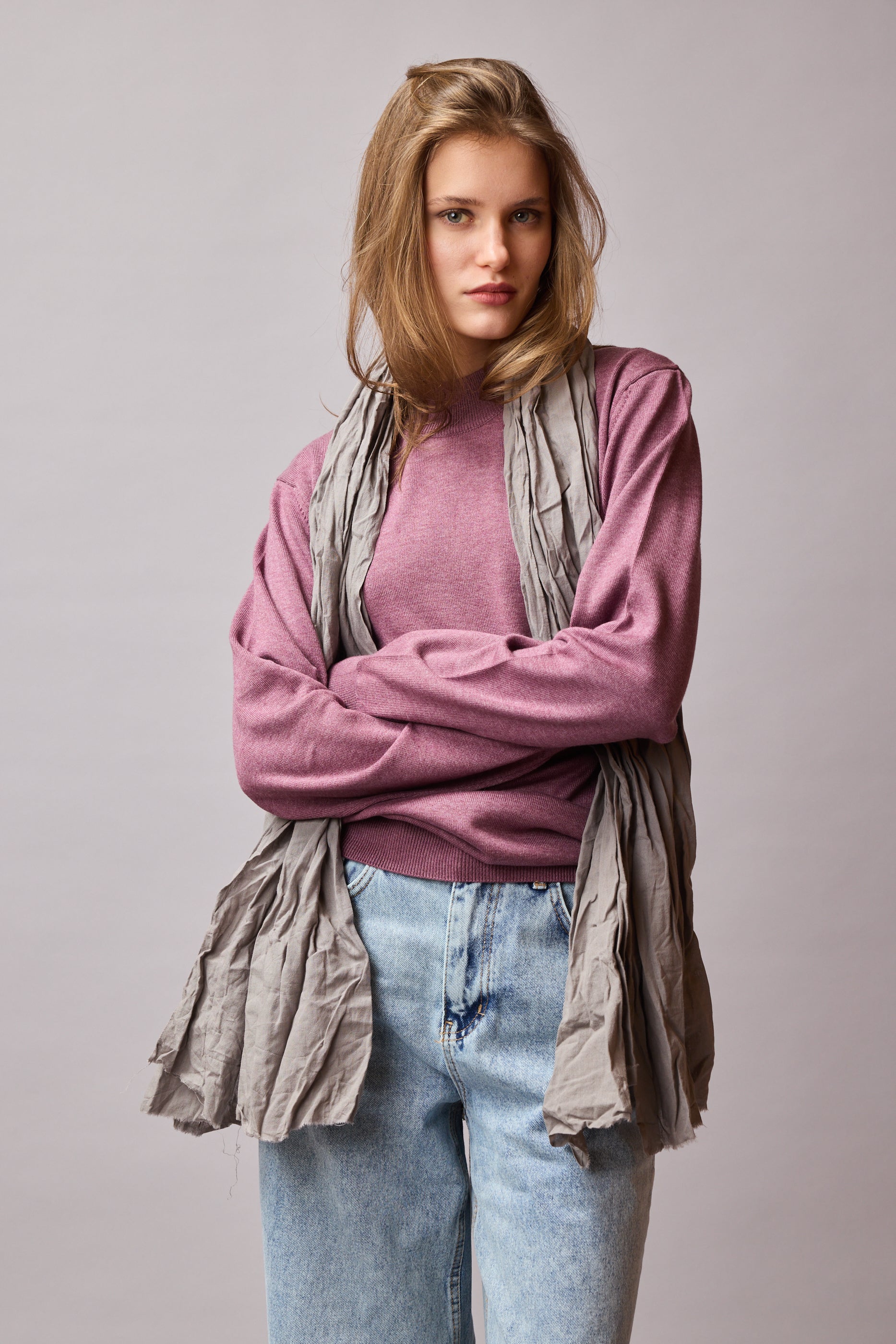 Soft Grey Organik Pamuk Handmade Şal
