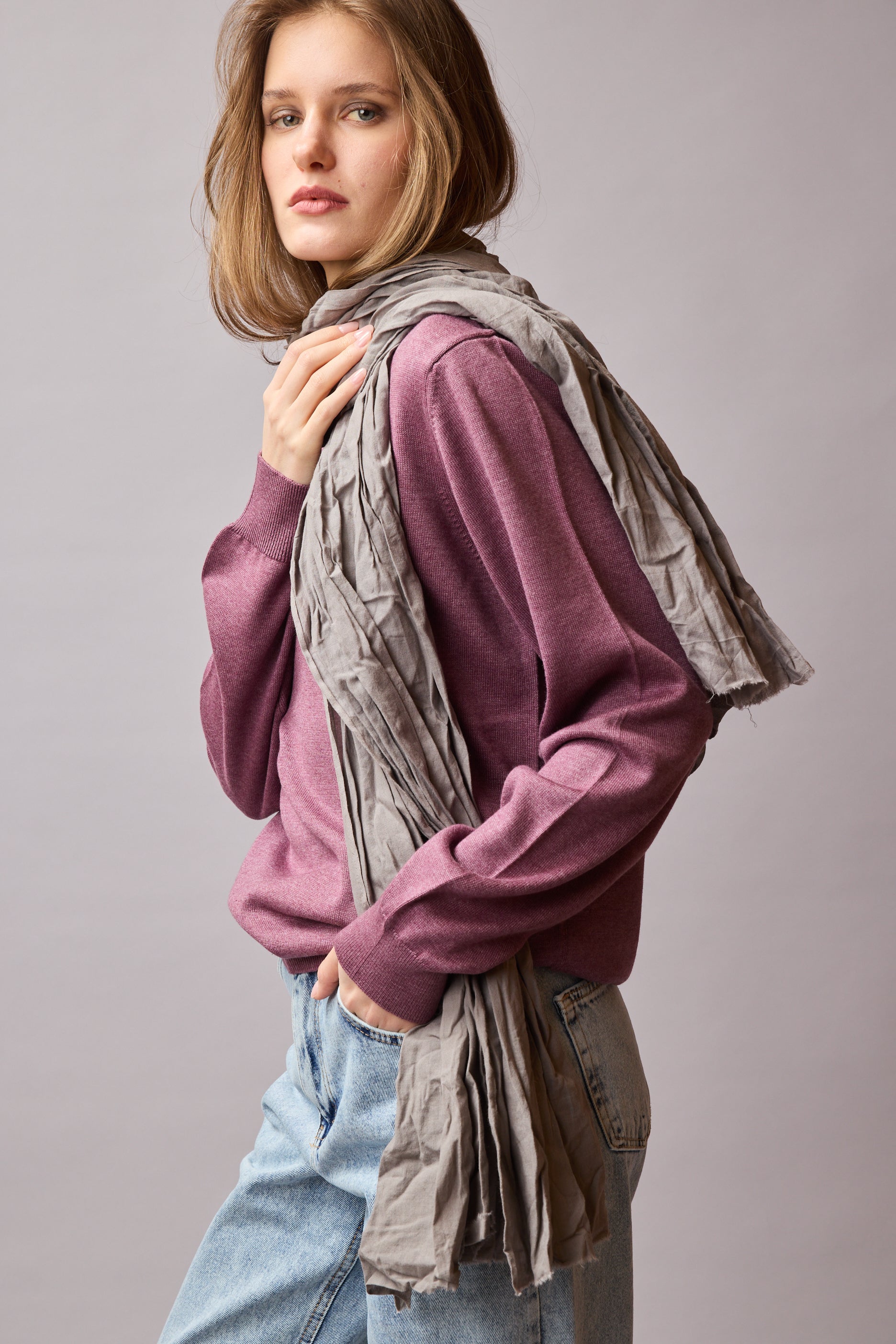 Soft Grey Organik Pamuk Handmade Şal