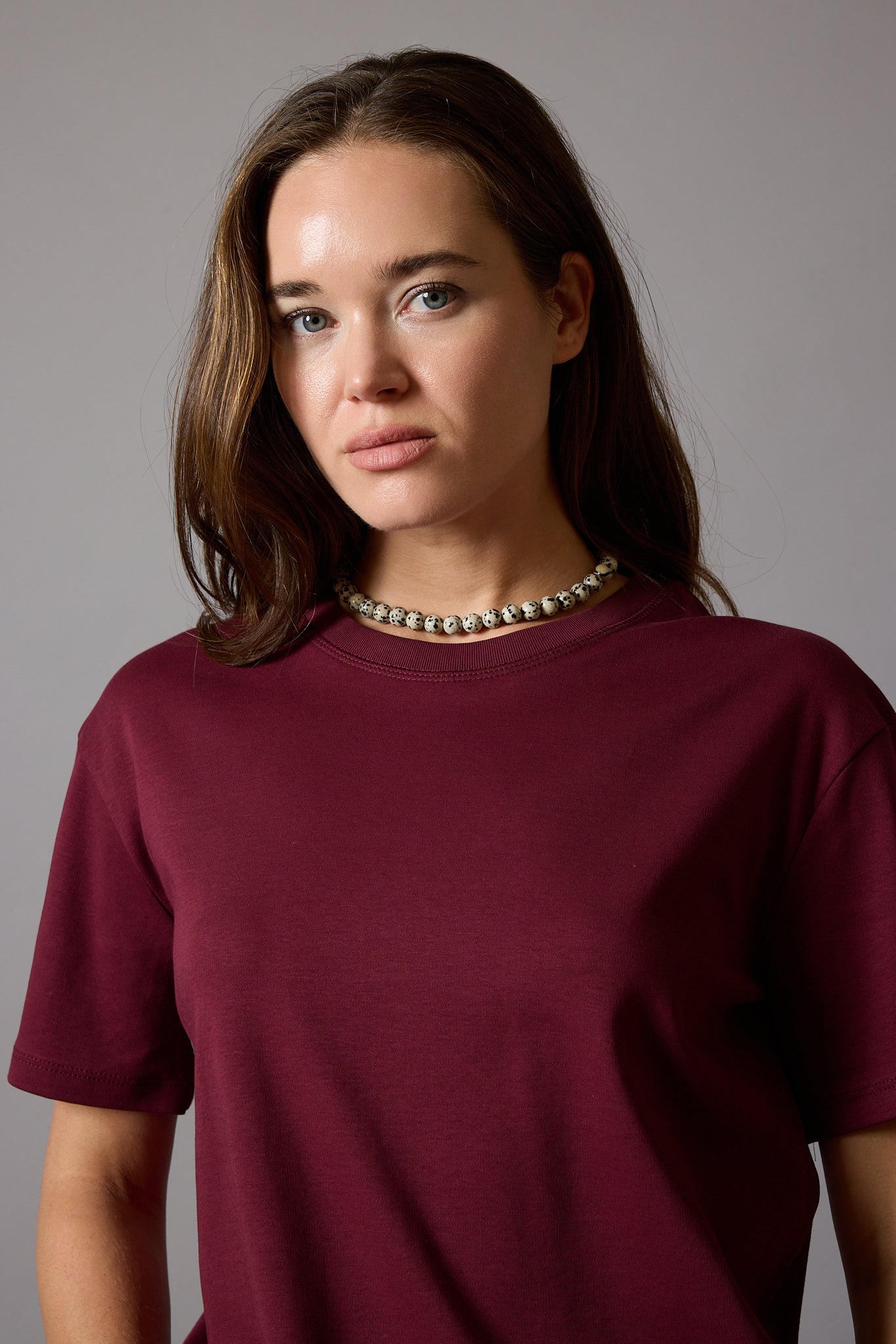 KISA KOLLU PAMUK T-SHIRT BORDO