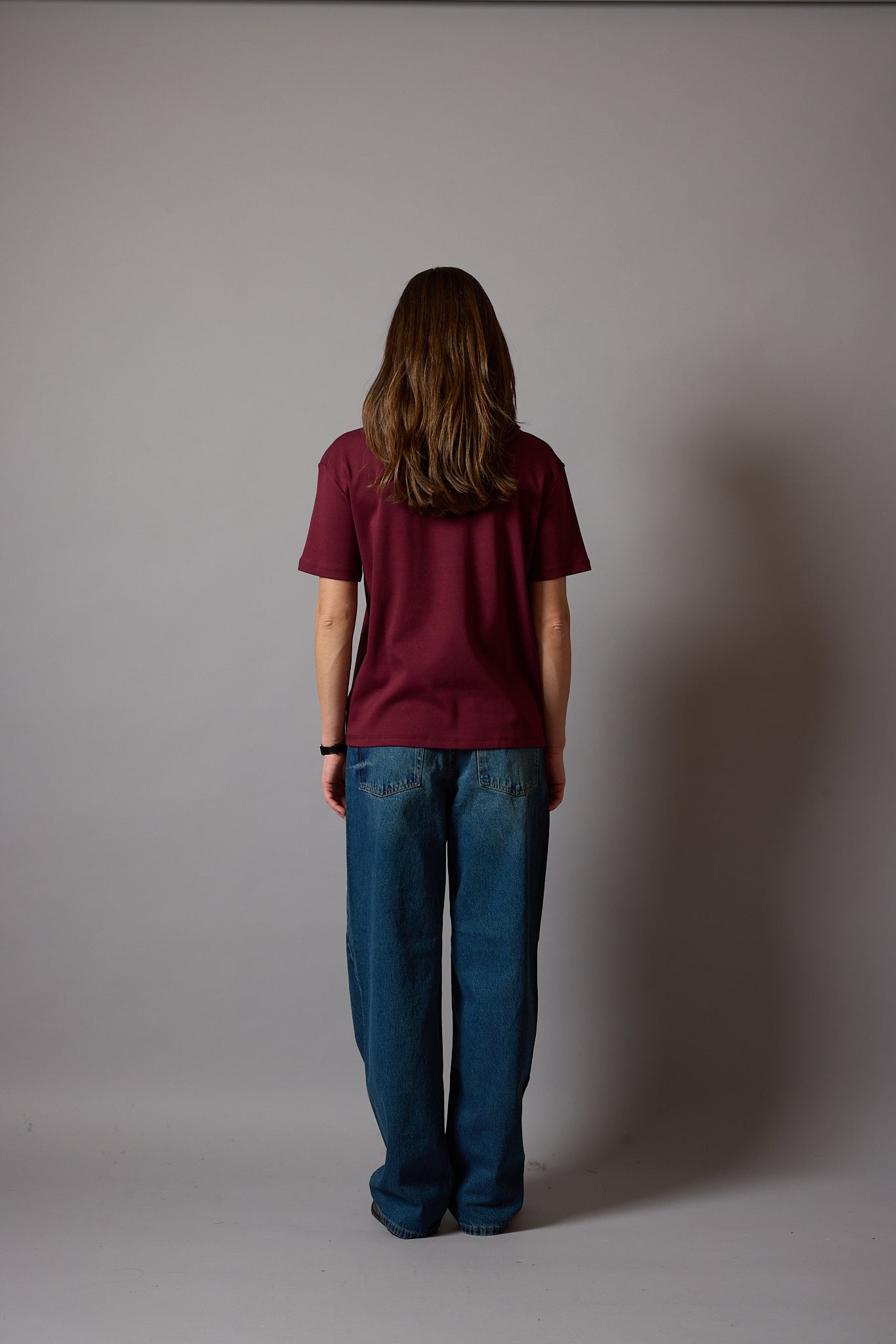 KISA KOLLU PAMUK T-SHIRT BORDO