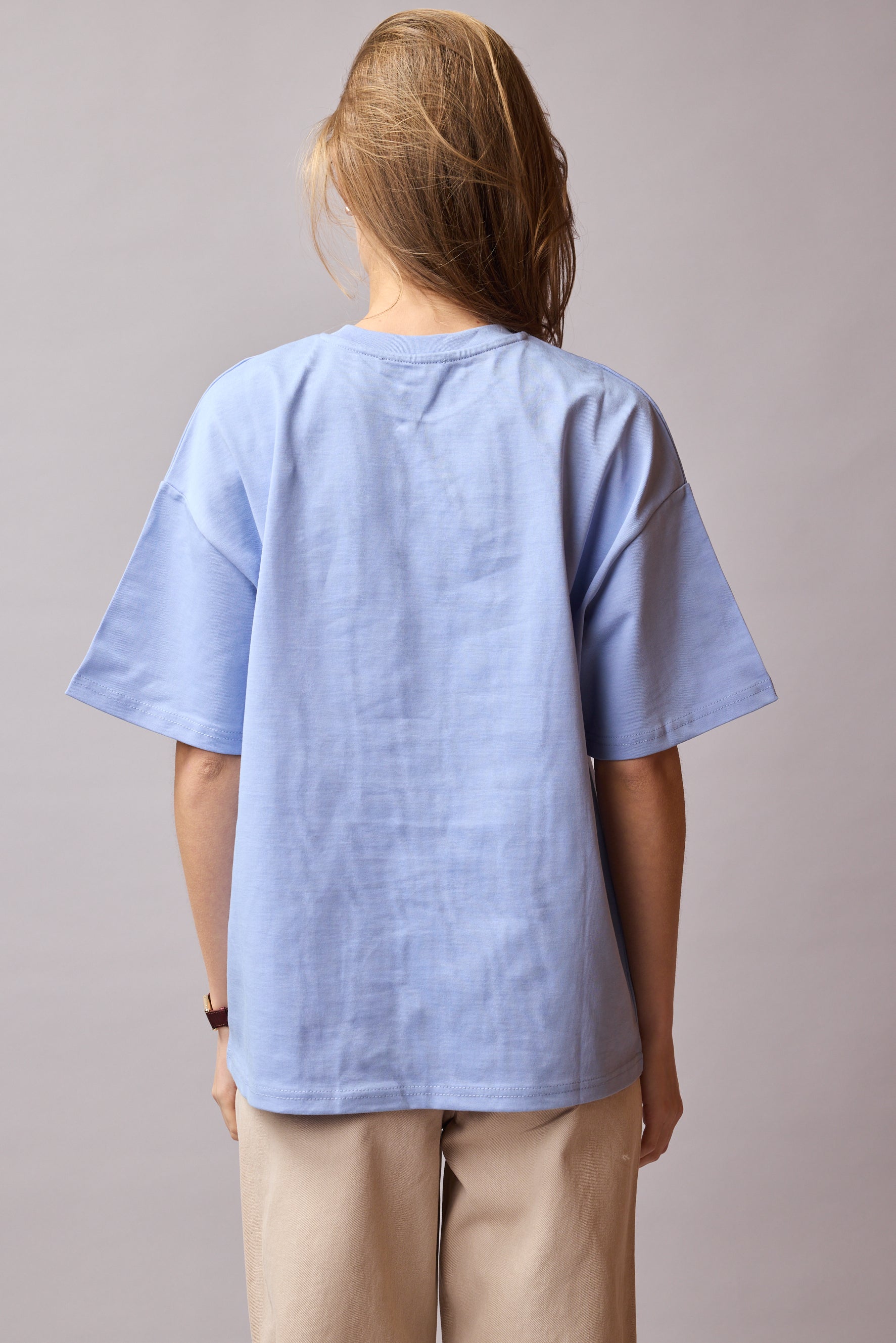 OVERSIZE KISA KOLLU PAMUK T-SHIRT BABY BLUE