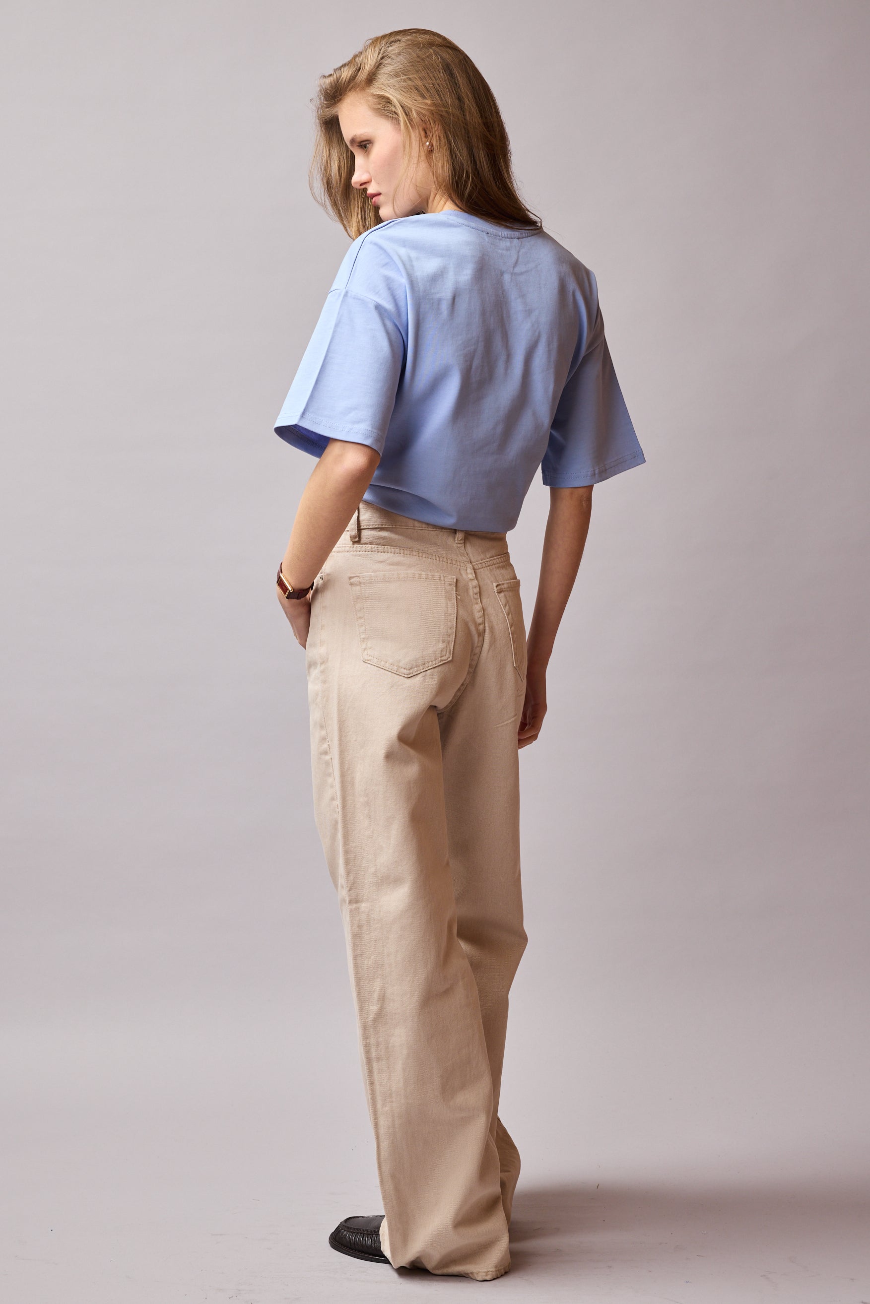 STRAIGHT FIT YÜKSEK BEL GENİŞ PAÇA JEAN BEIGE