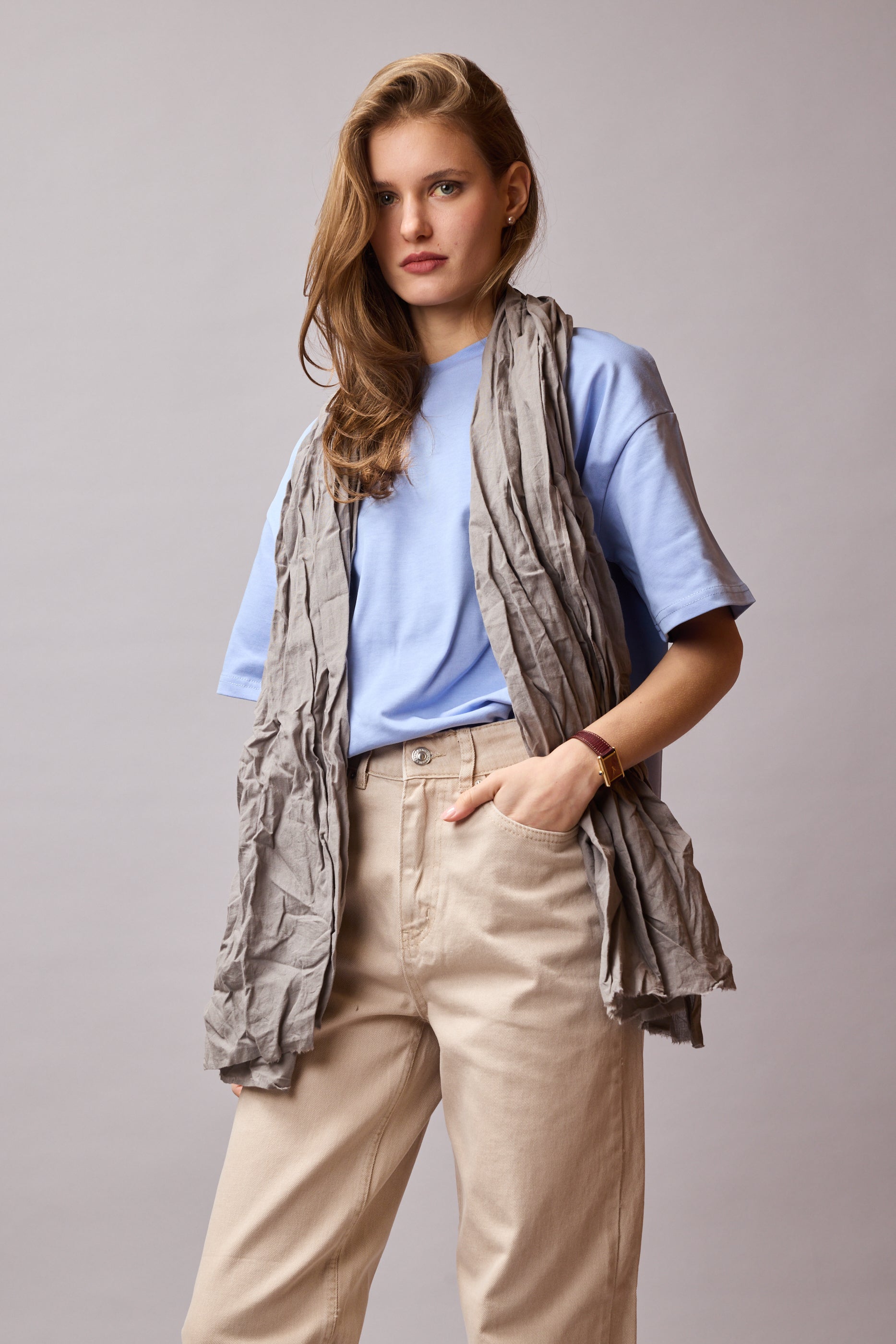 Soft Grey Organik Pamuk Handmade Şal