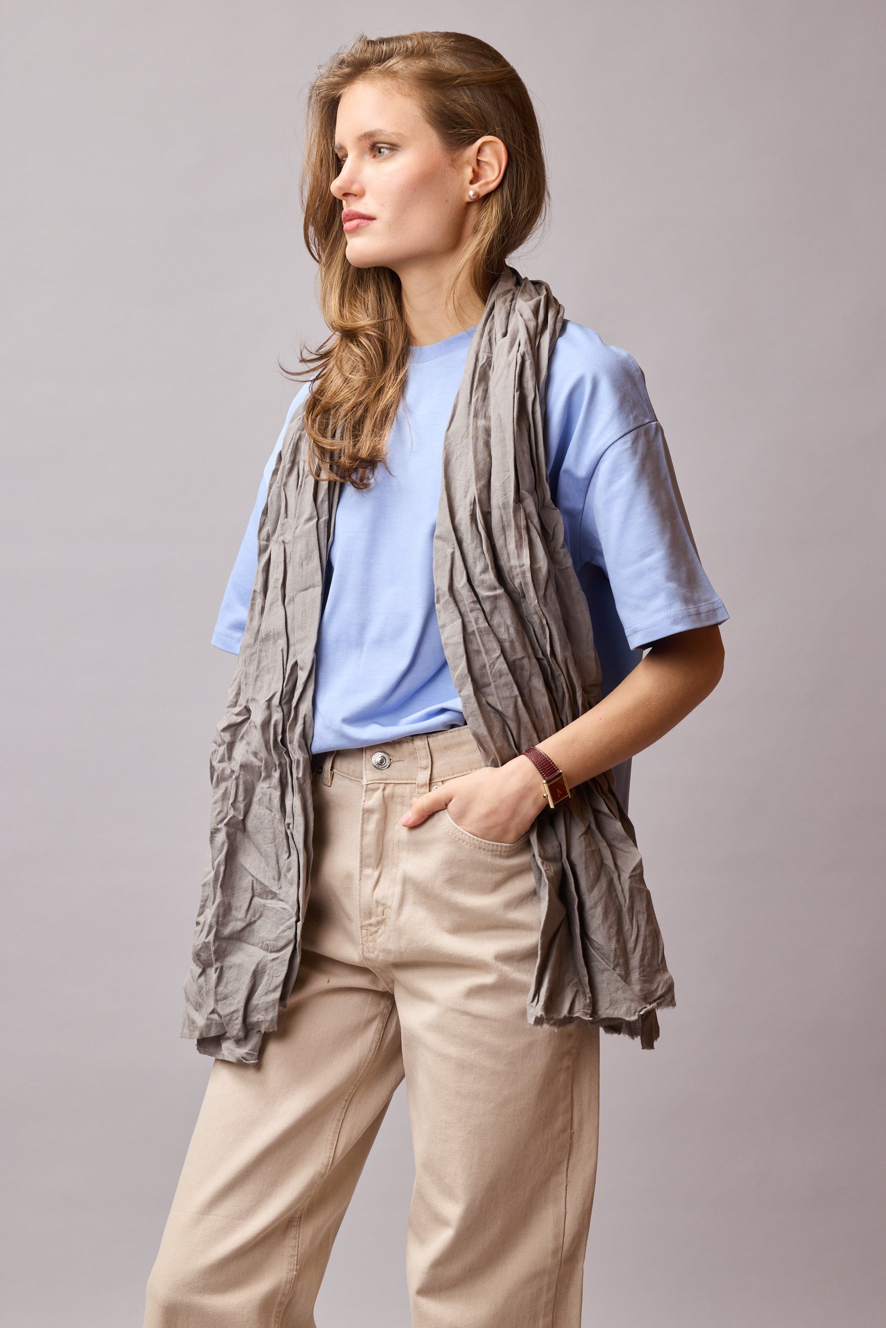 Soft Grey Organik Pamuk Handmade Şal