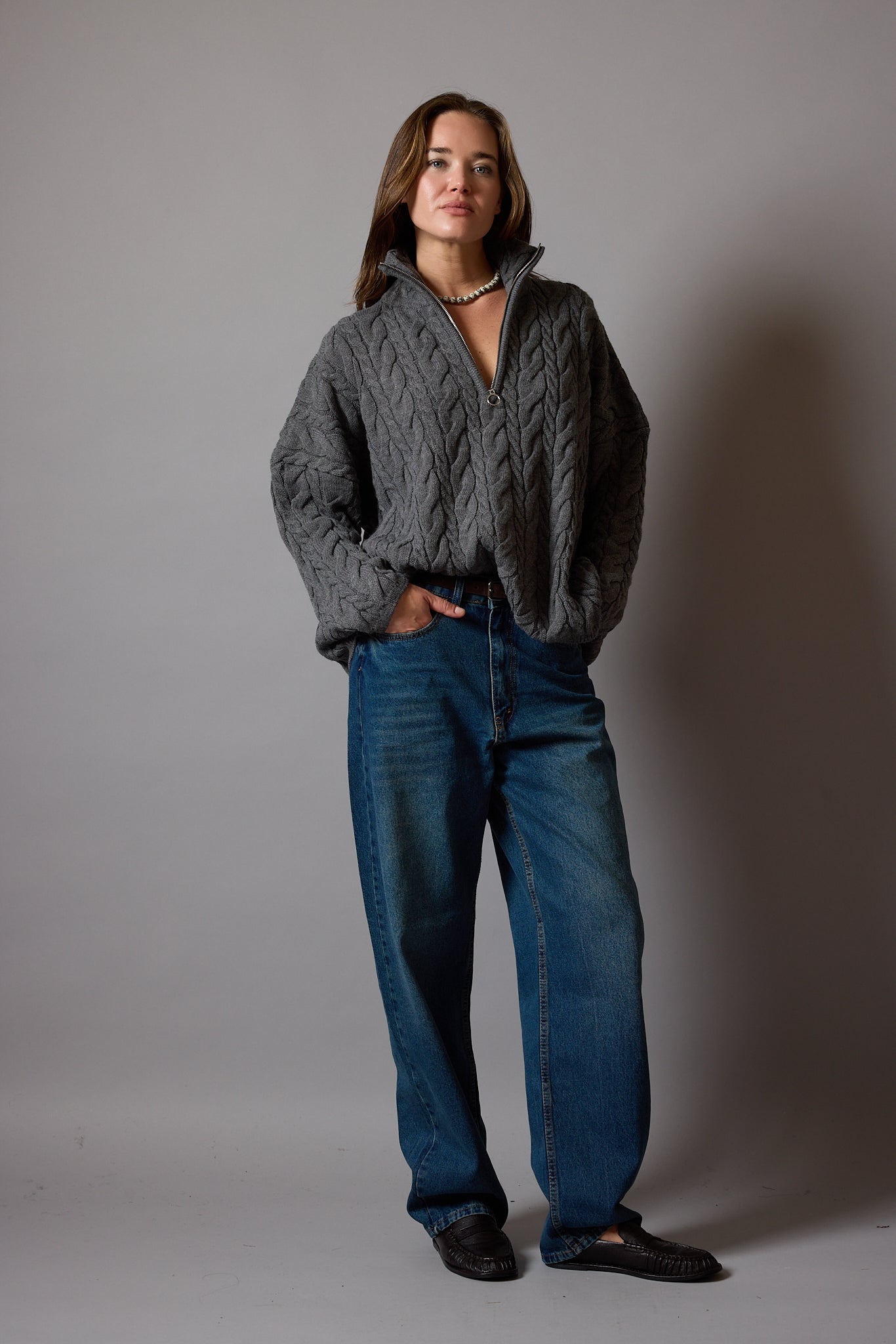 WIDE LEG BALLOON FIT JEAN VINTAGE BLEU