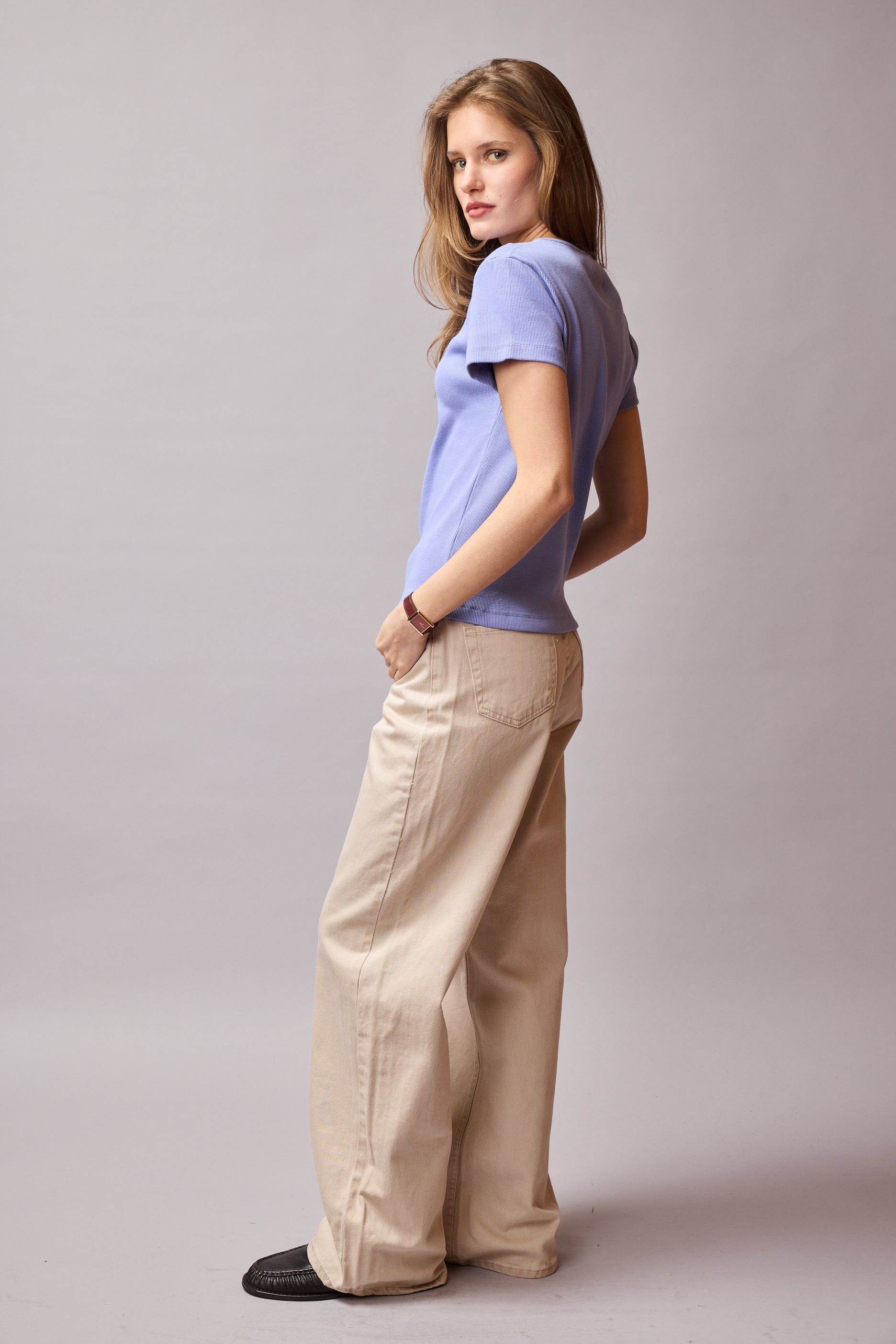 FİTİLLİ KISA KOLLU PAMUK T-SHIRT MULBERRY