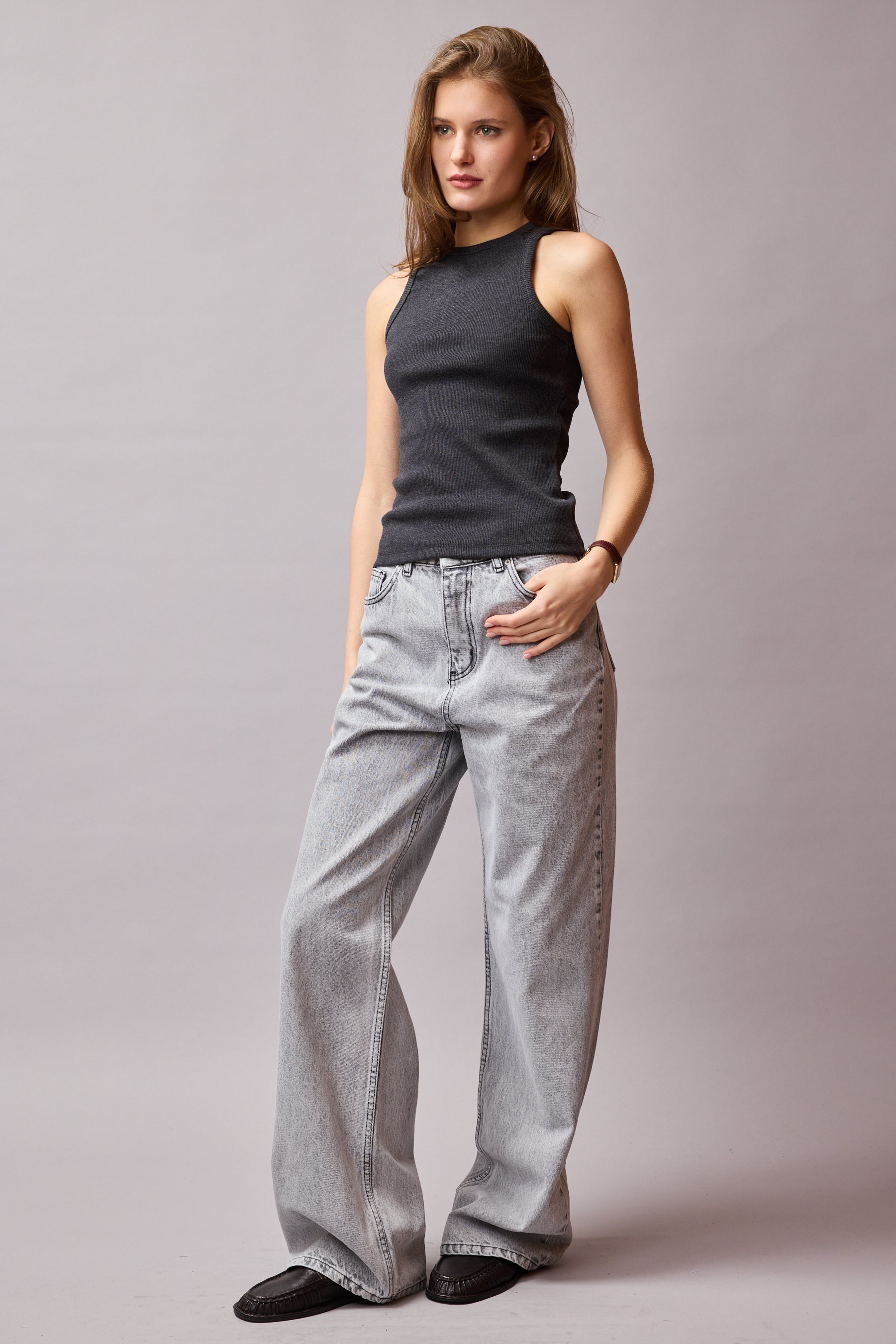 STRAIGHT FIT YÜKSEK BEL GENİŞ PAÇA JEAN LIGHT GREY