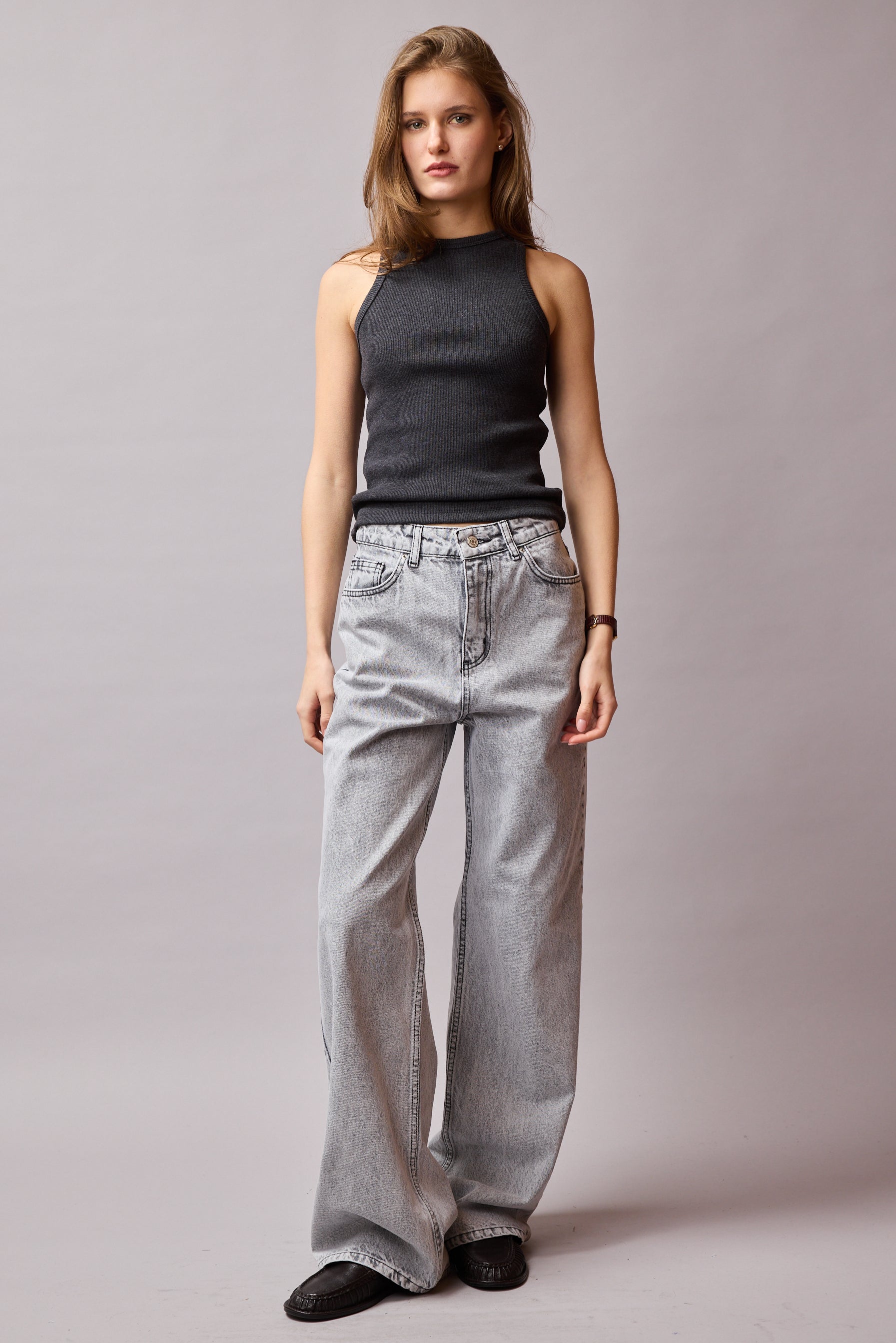 STRAIGHT FIT YÜKSEK BEL GENİŞ PAÇA JEAN LIGHT GREY