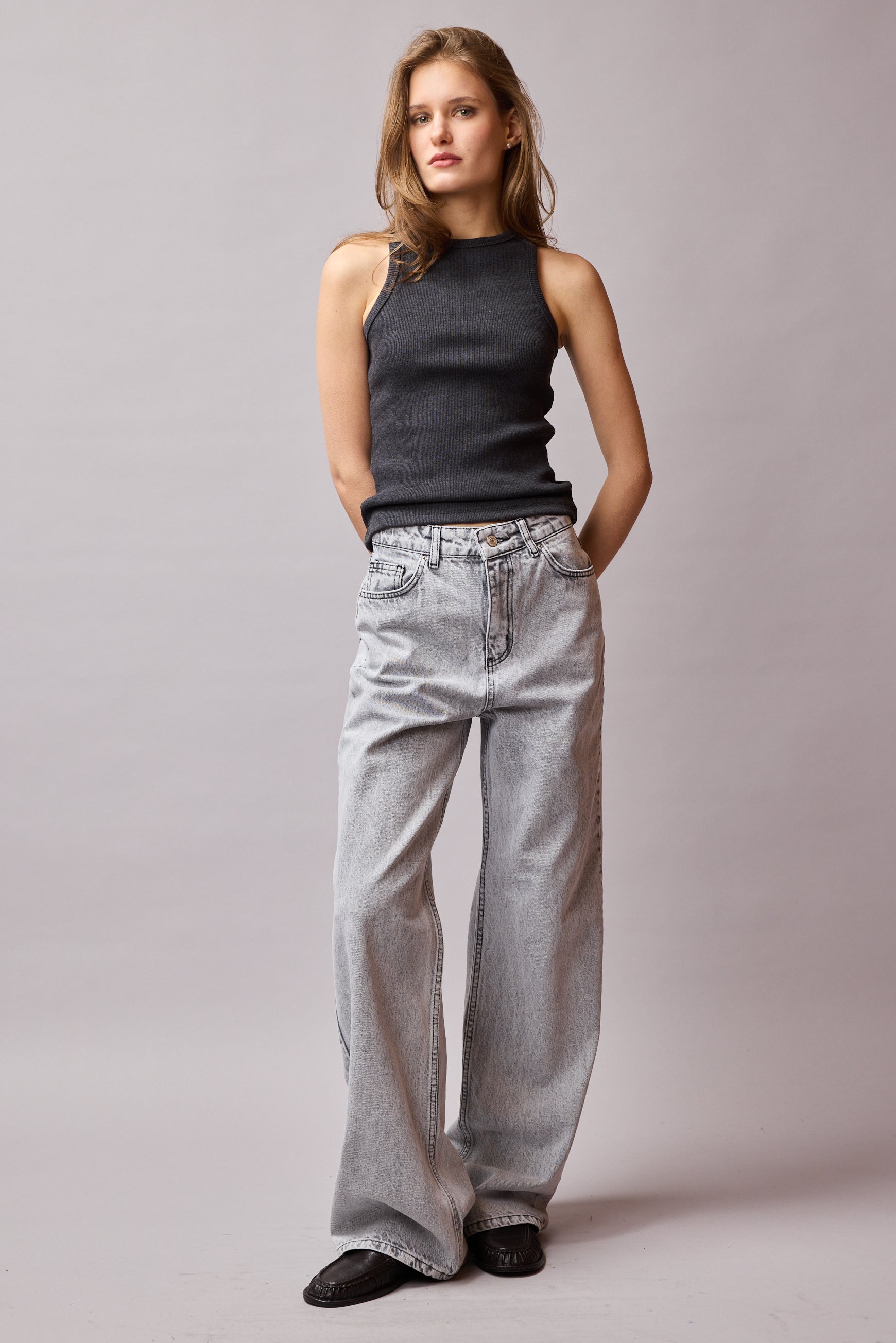 STRAIGHT FIT YÜKSEK BEL GENİŞ PAÇA JEAN LIGHT GREY