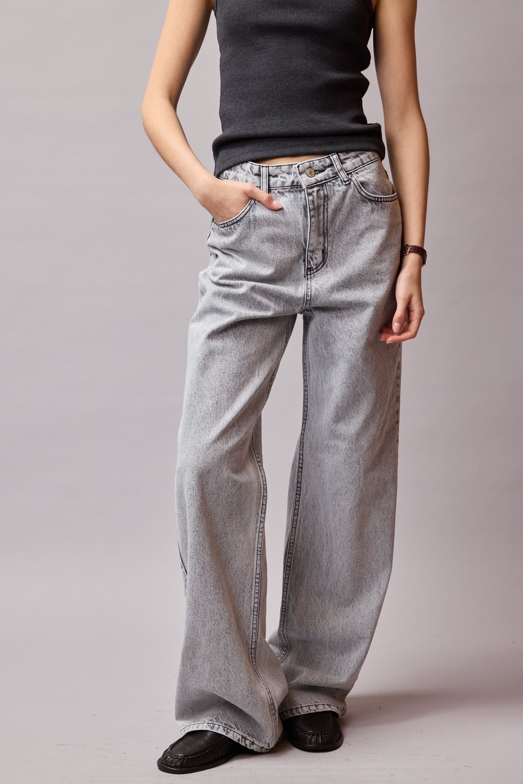 STRAIGHT FIT YÜKSEK BEL GENİŞ PAÇA JEAN LIGHT GREY