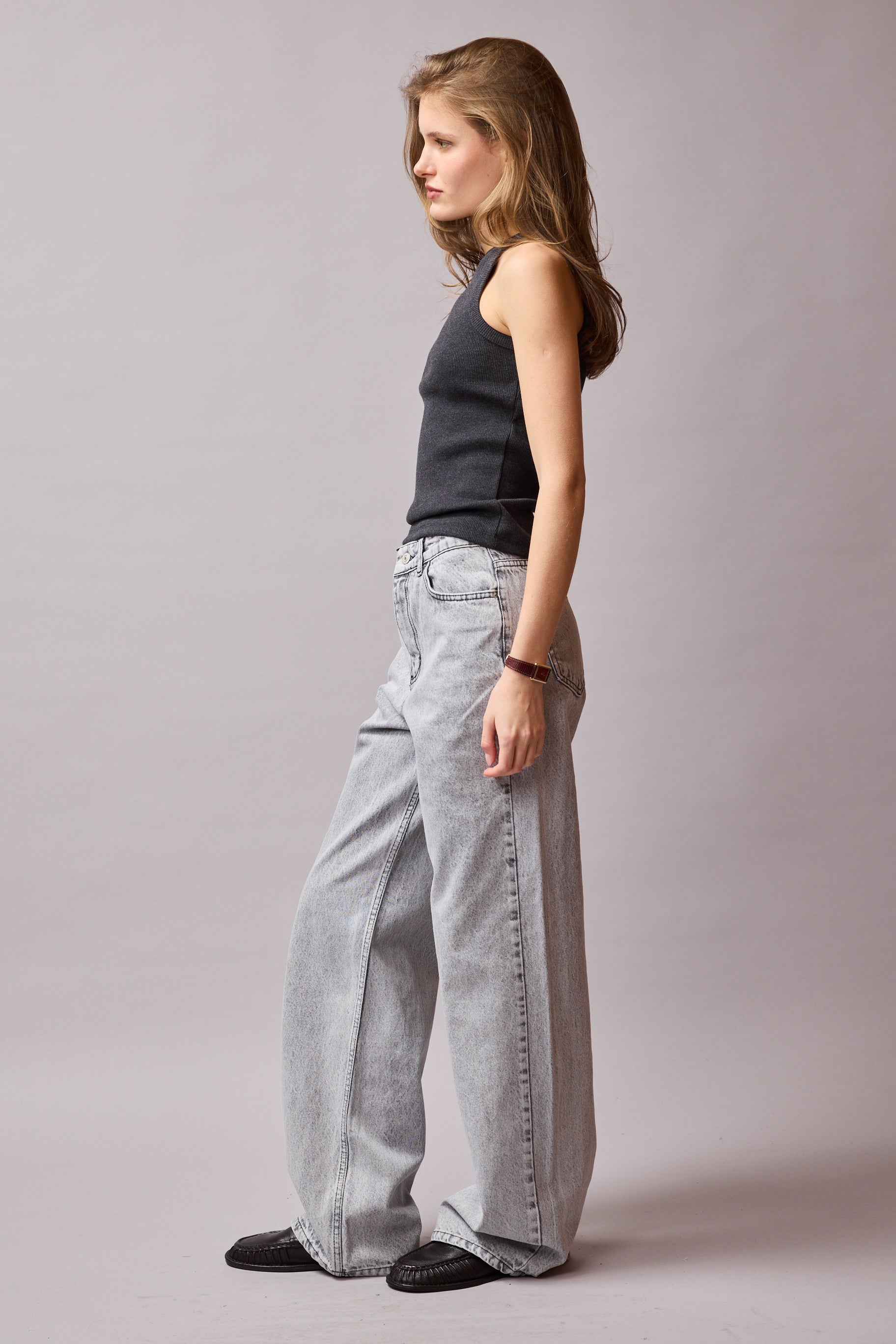STRAIGHT FIT YÜKSEK BEL GENİŞ PAÇA JEAN LIGHT GREY