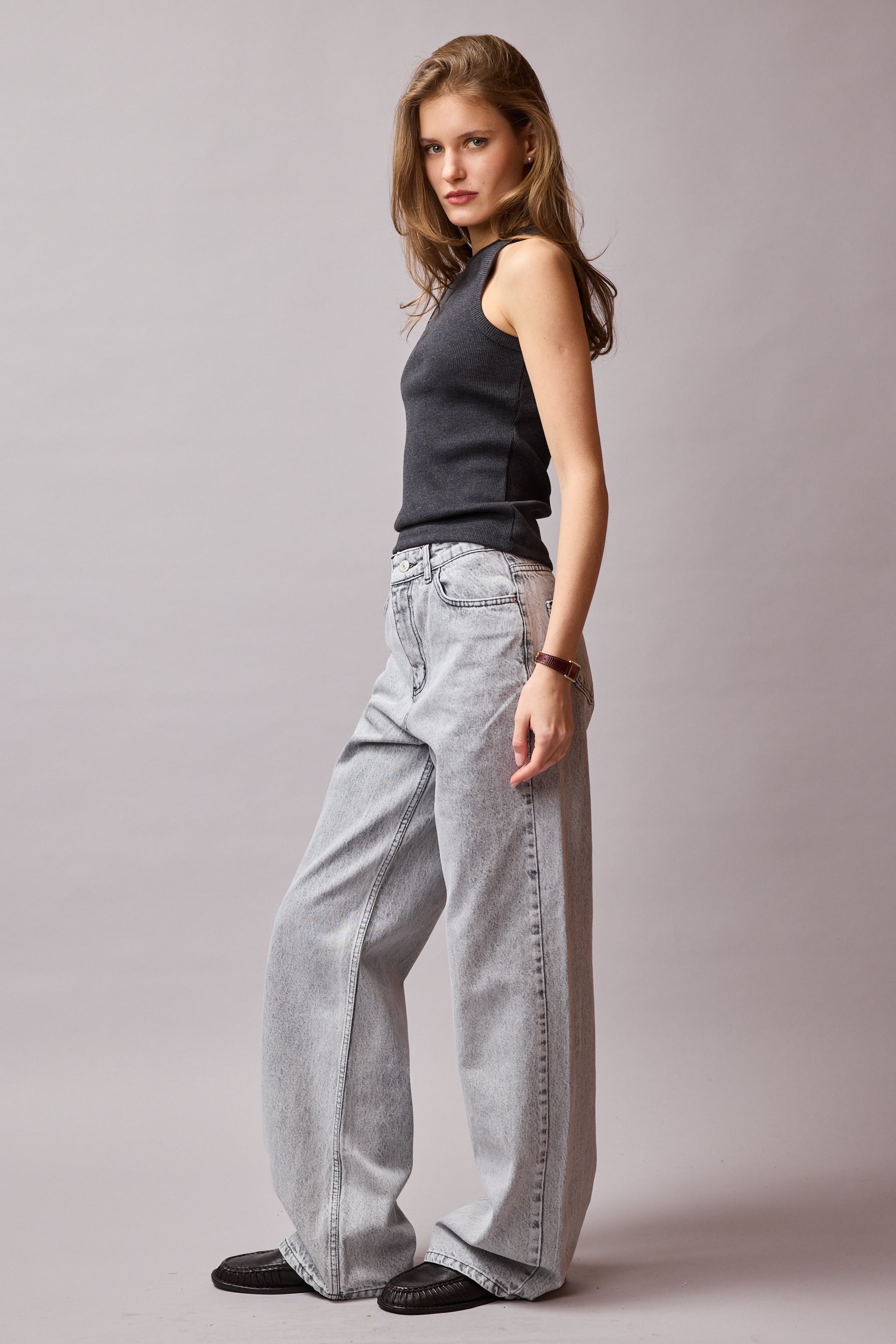 STRAIGHT FIT YÜKSEK BEL GENİŞ PAÇA JEAN LIGHT GREY