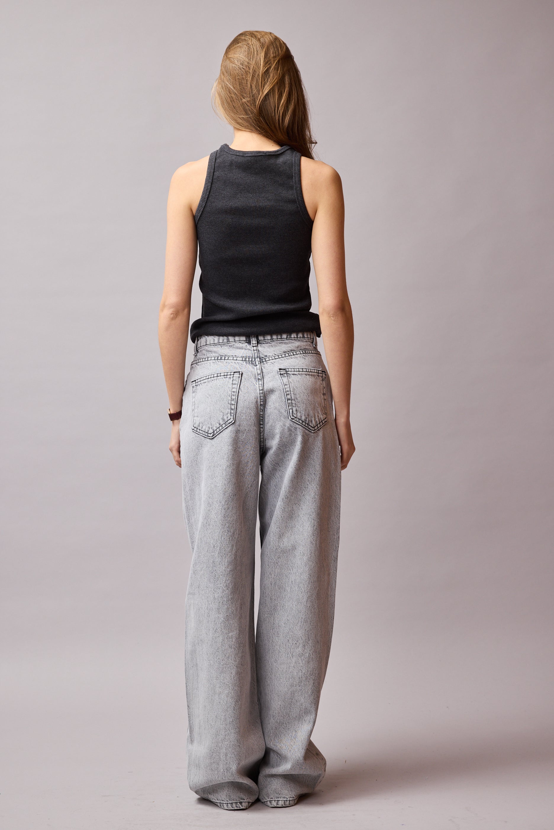 STRAIGHT FIT YÜKSEK BEL GENİŞ PAÇA JEAN LIGHT GREY