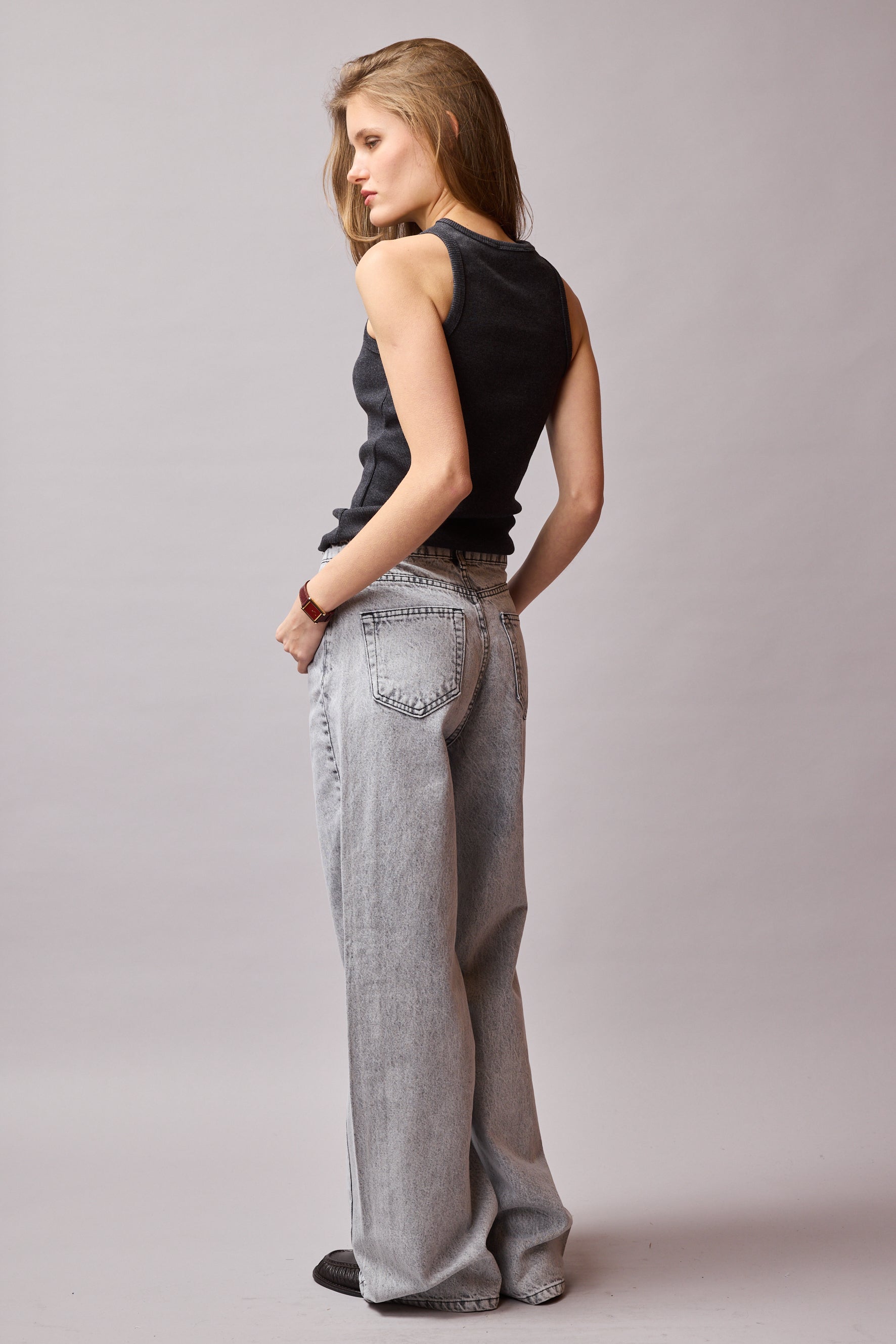STRAIGHT FIT YÜKSEK BEL GENİŞ PAÇA JEAN LIGHT GREY