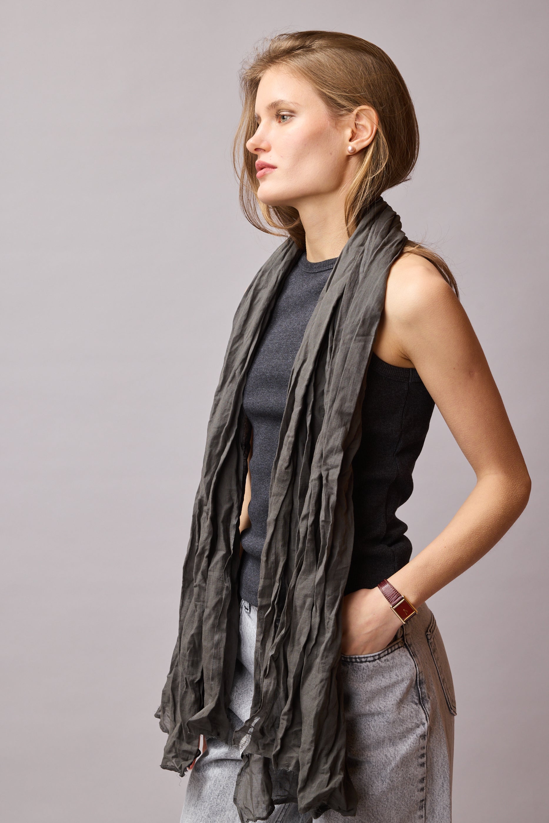 Grey Organik Pamuk Handmade Şal