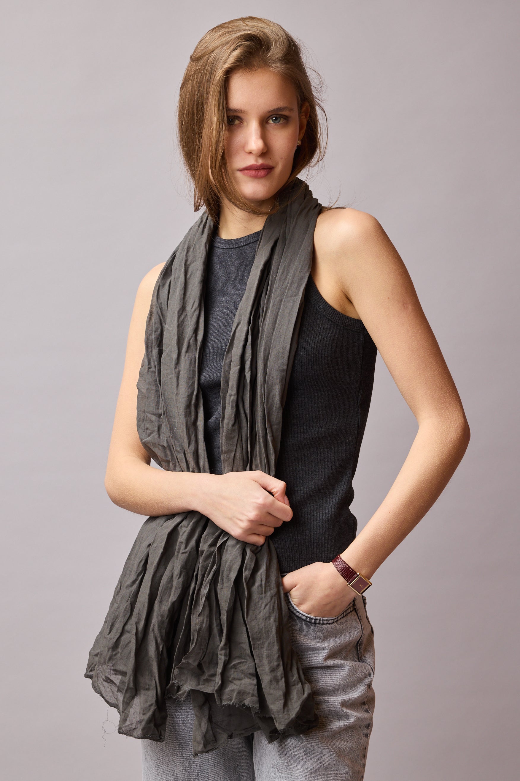 Grey Organik Pamuk Handmade Şal