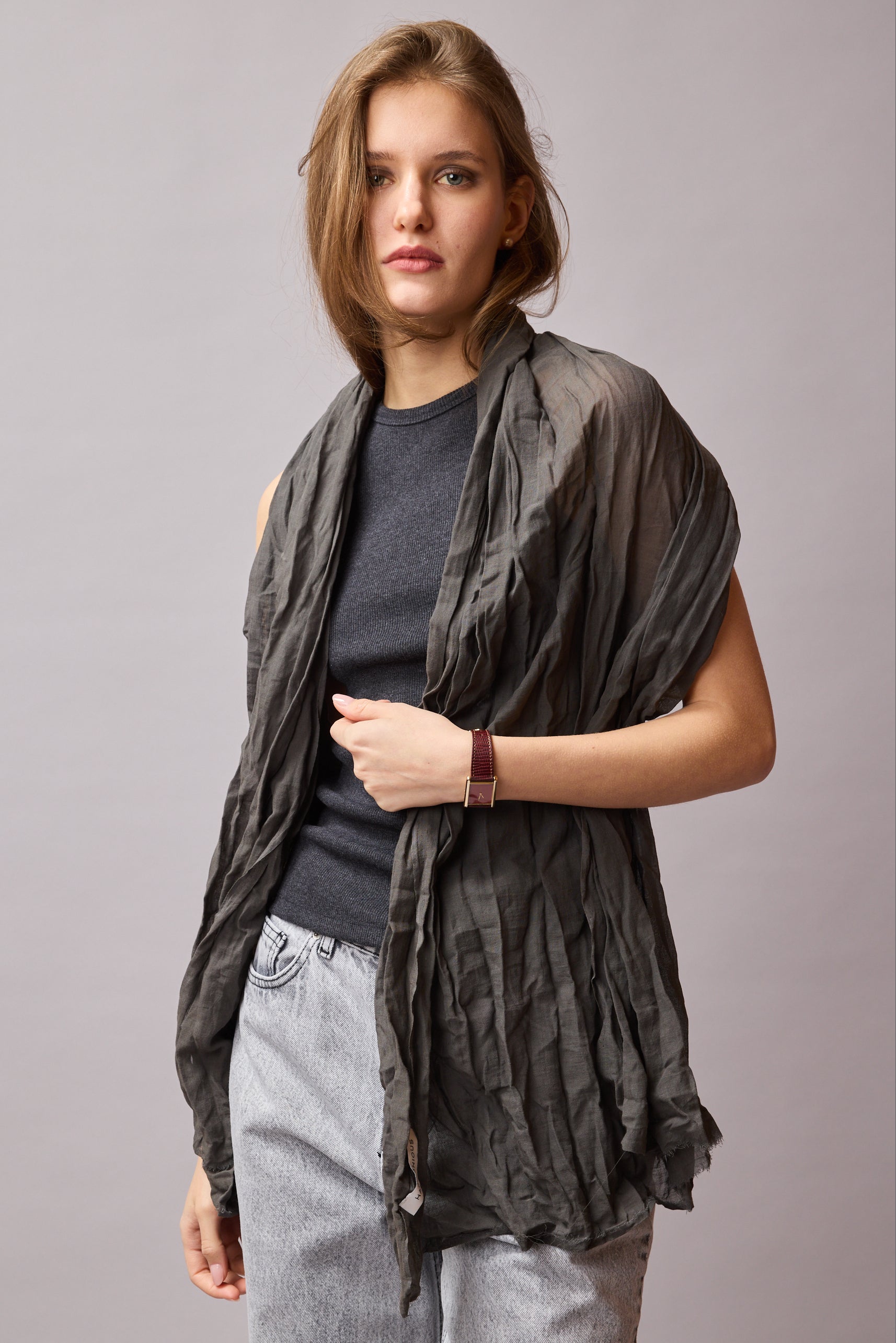 Grey Organik Pamuk Handmade Şal