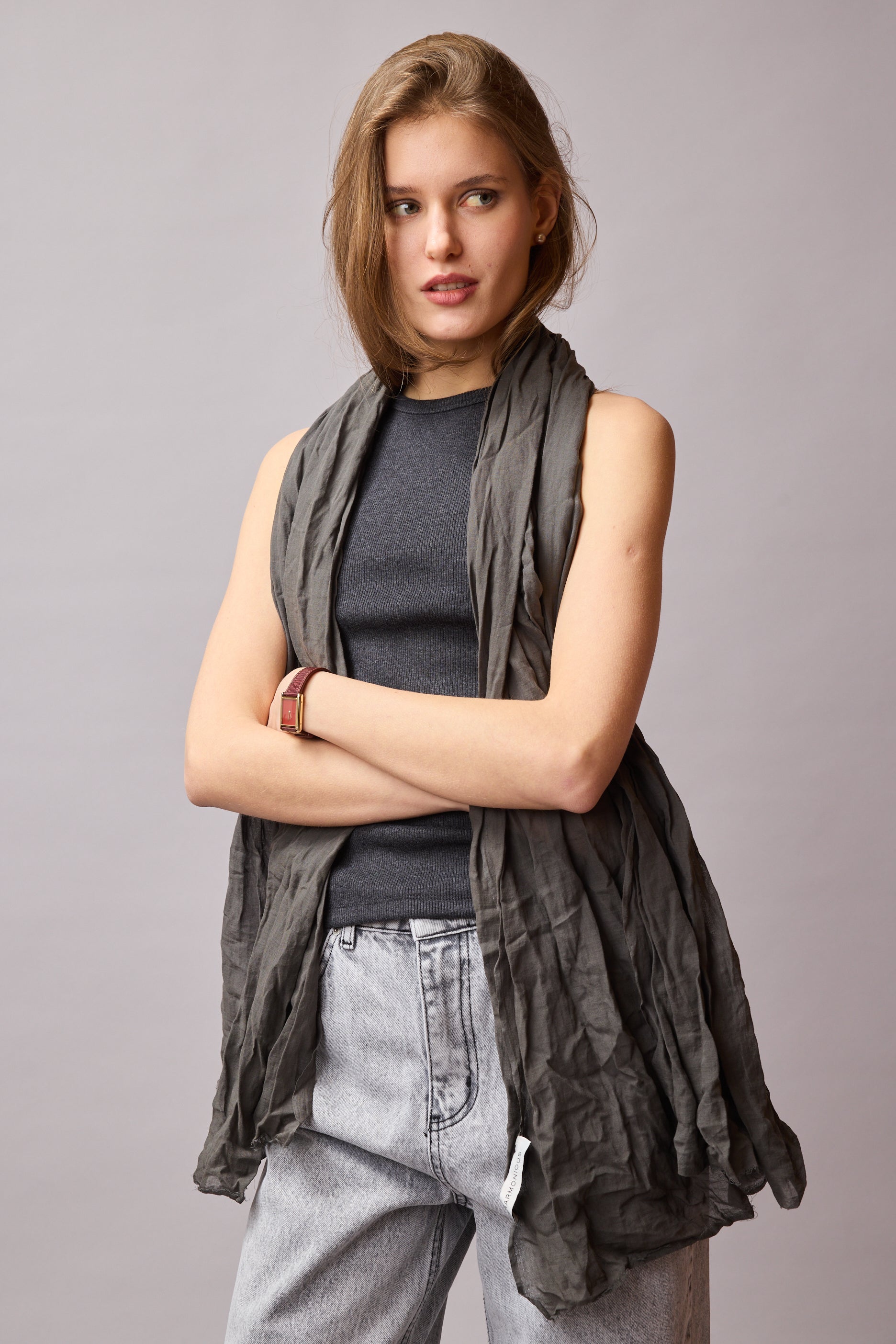 Grey Organik Pamuk Handmade Şal