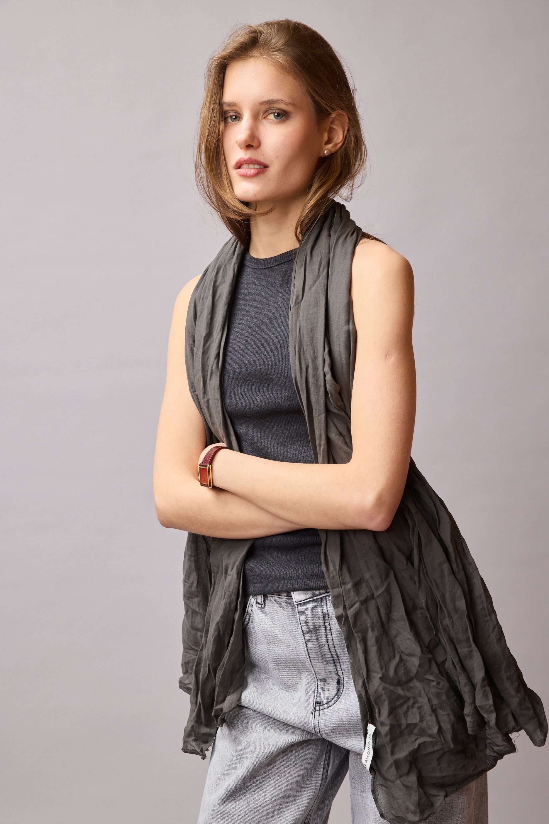 Grey Organik Pamuk Handmade Şal