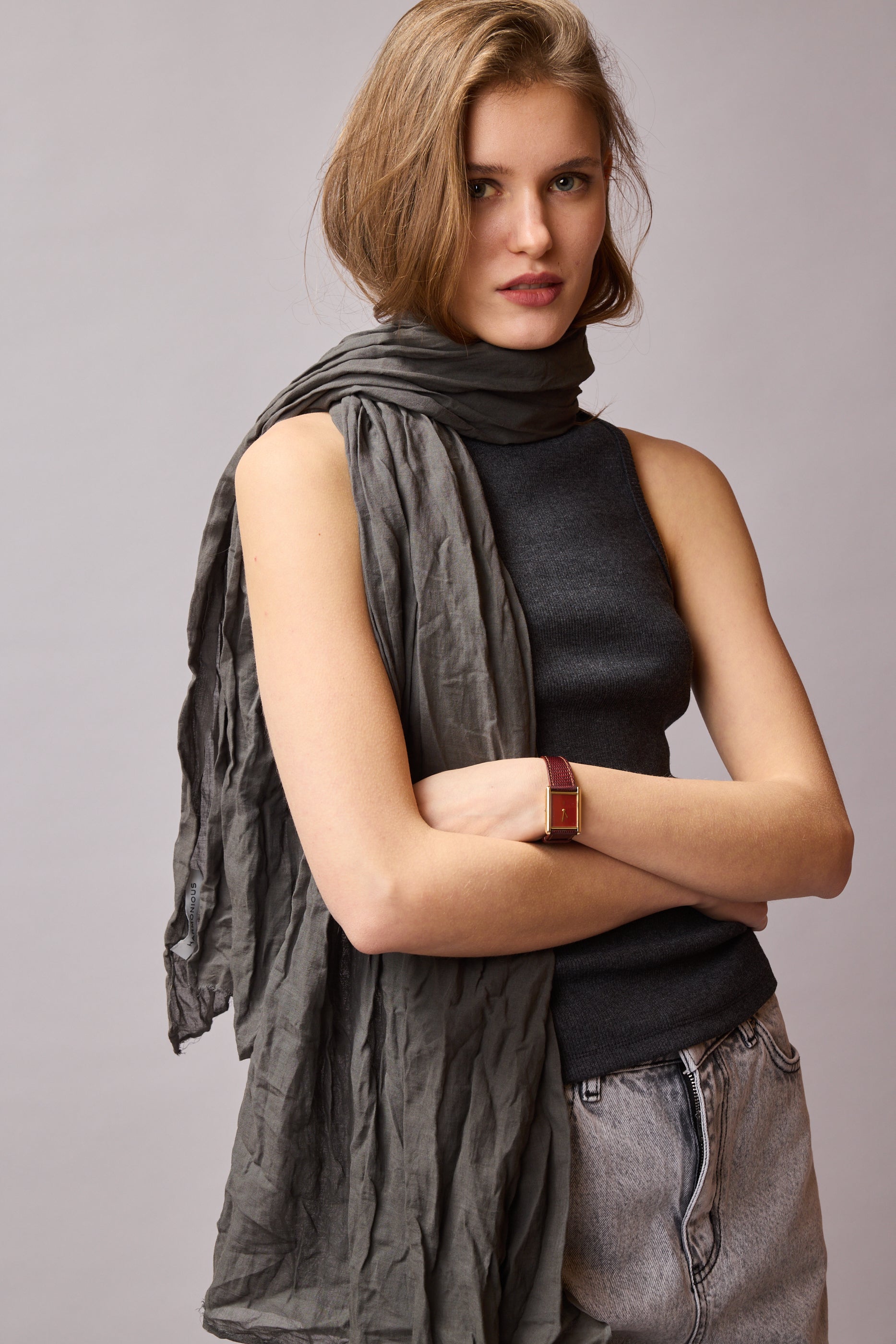 Grey Organik Pamuk Handmade Şal