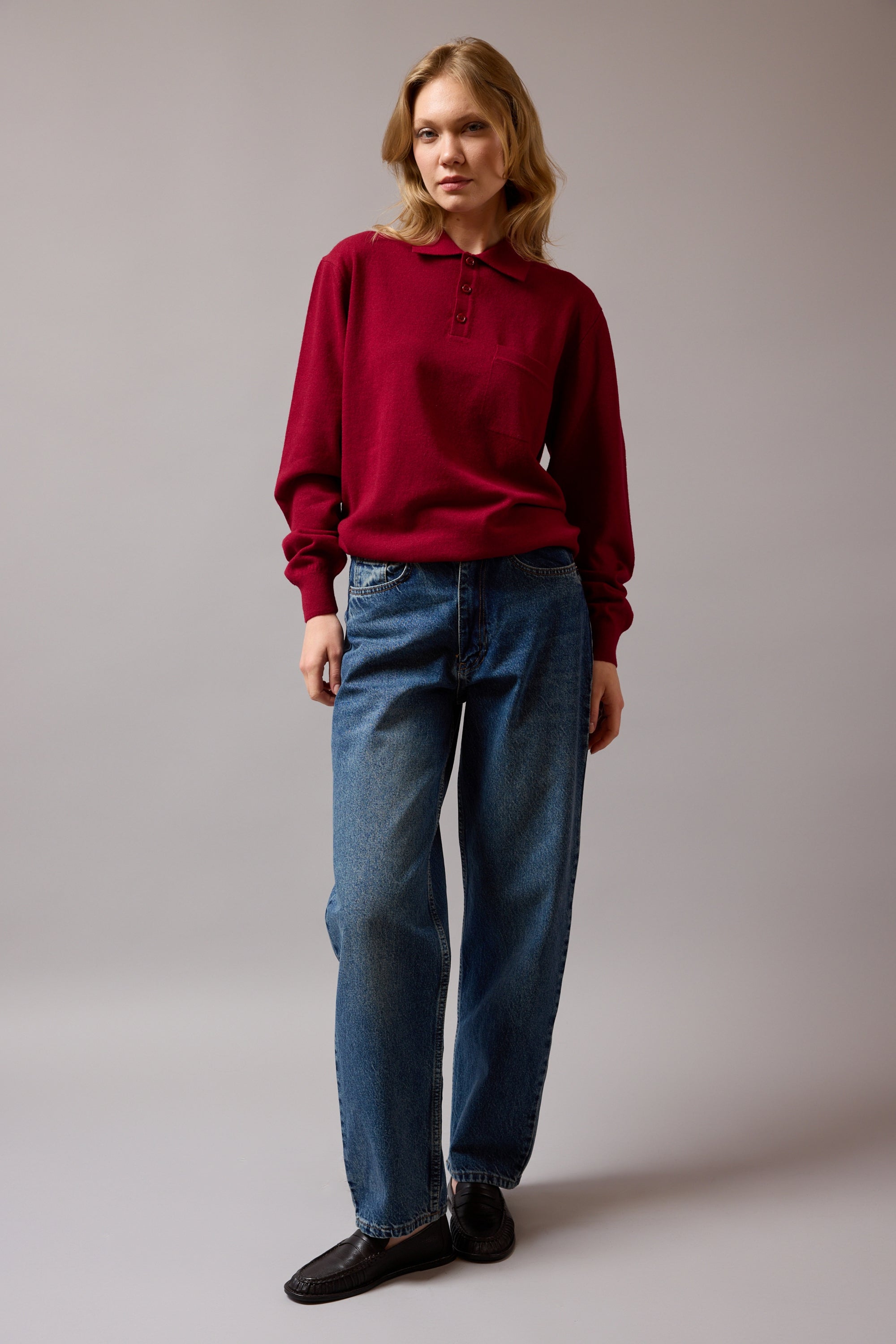 YÜN POLO YAKA UNISEX KAZAK CLARET RED