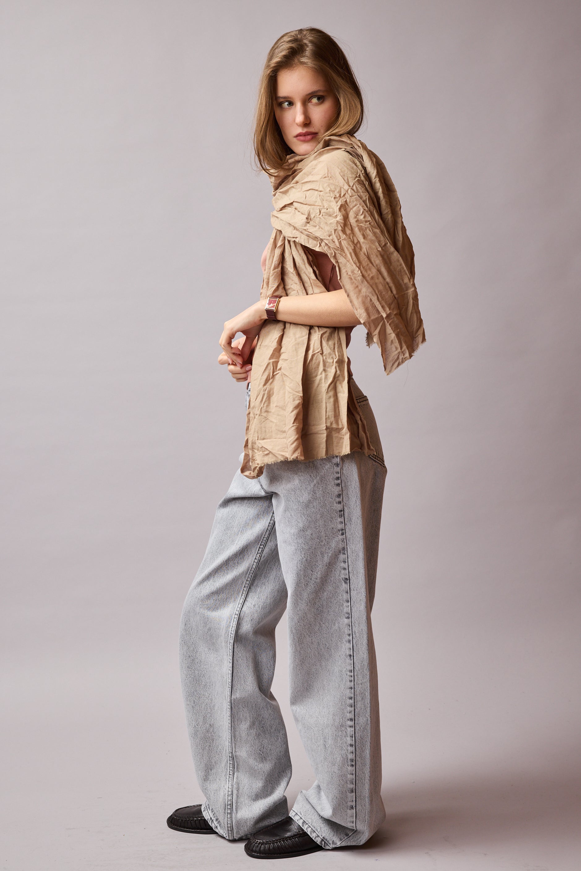 Sand Beige Organik Pamuk Handmade Şal