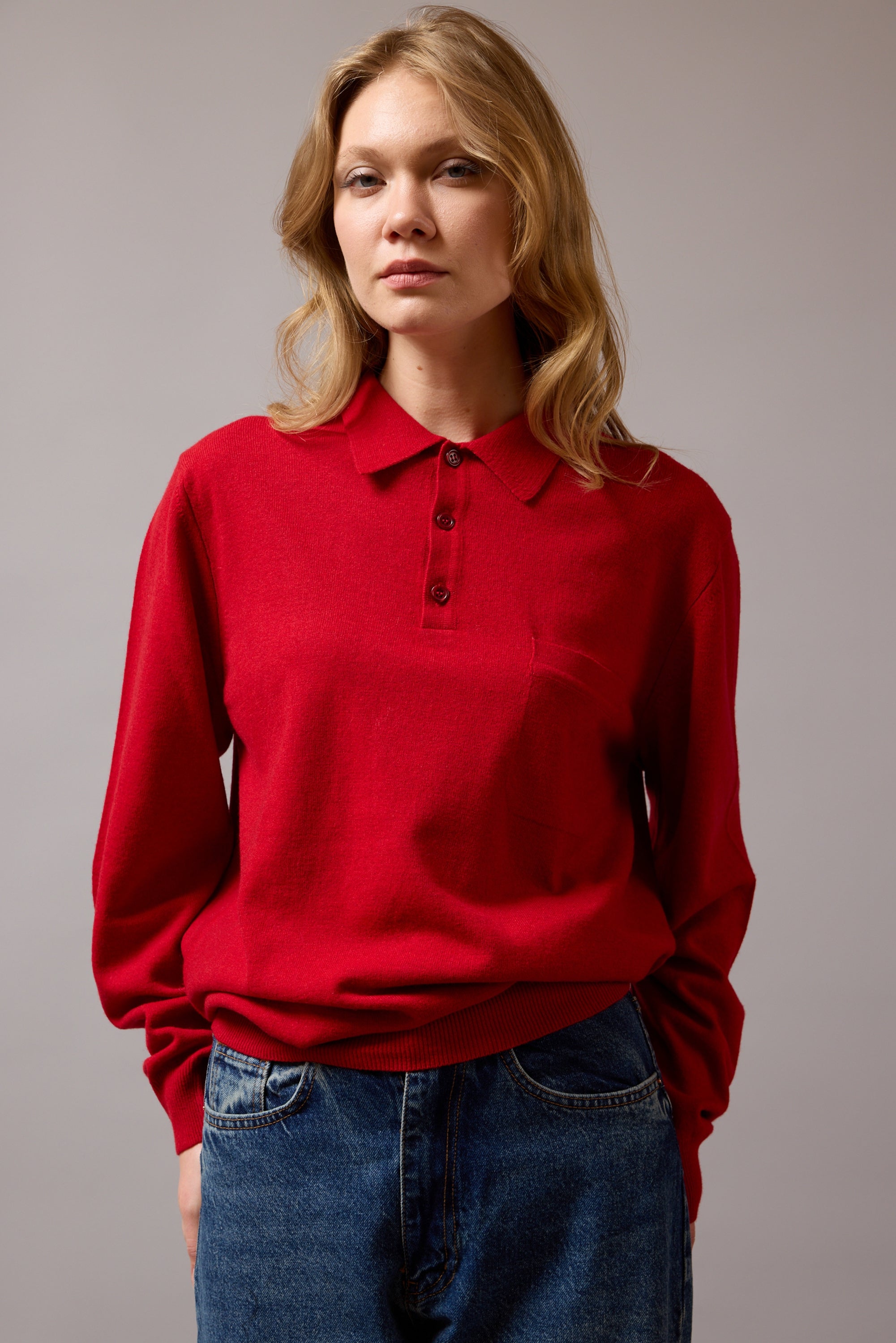 YÜN POLO YAKA UNISEX KAZAK KIRMIZI