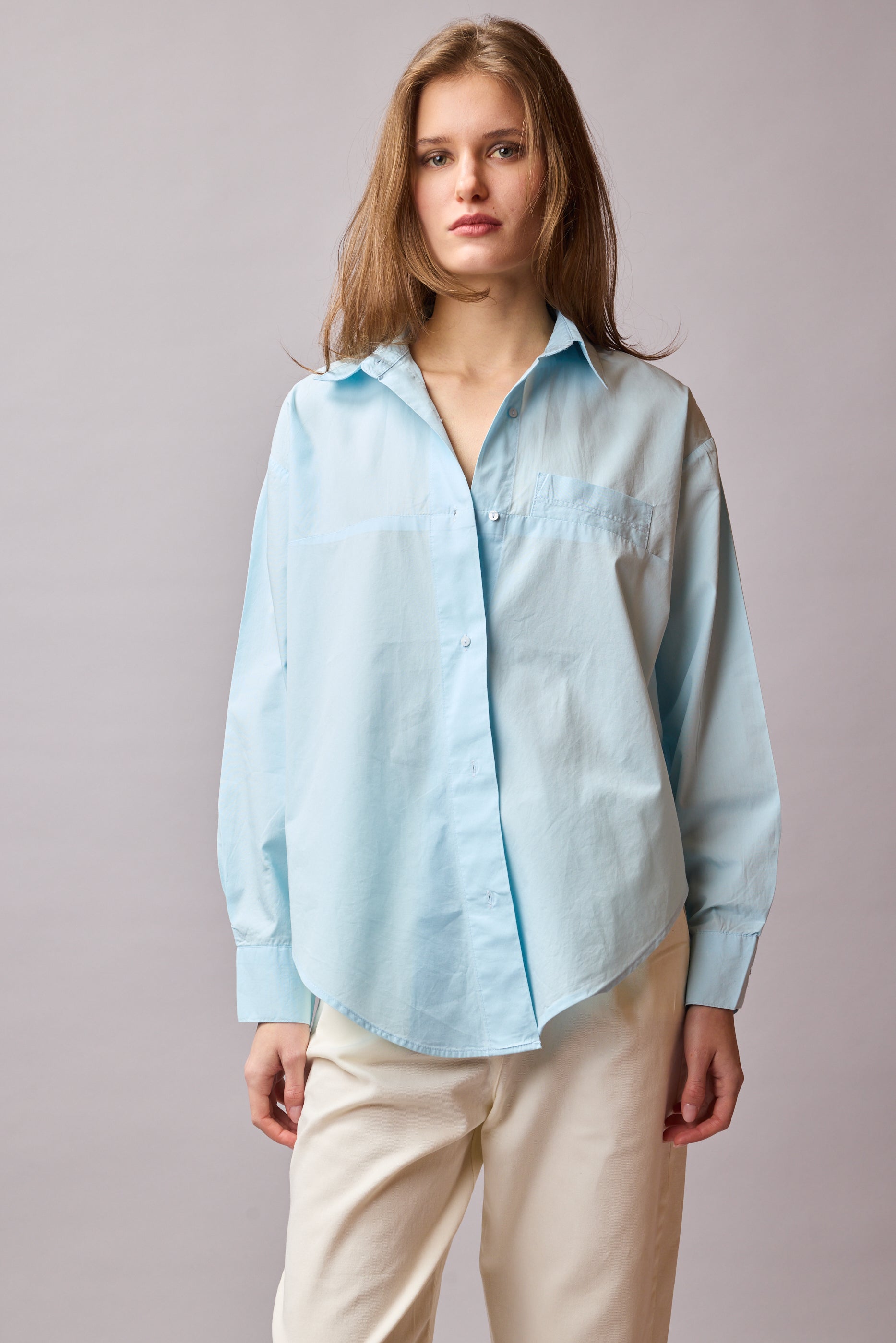 JESSIE KLASİK YAKA OVERSIZE POPLİN GÖMLEK MAVİ