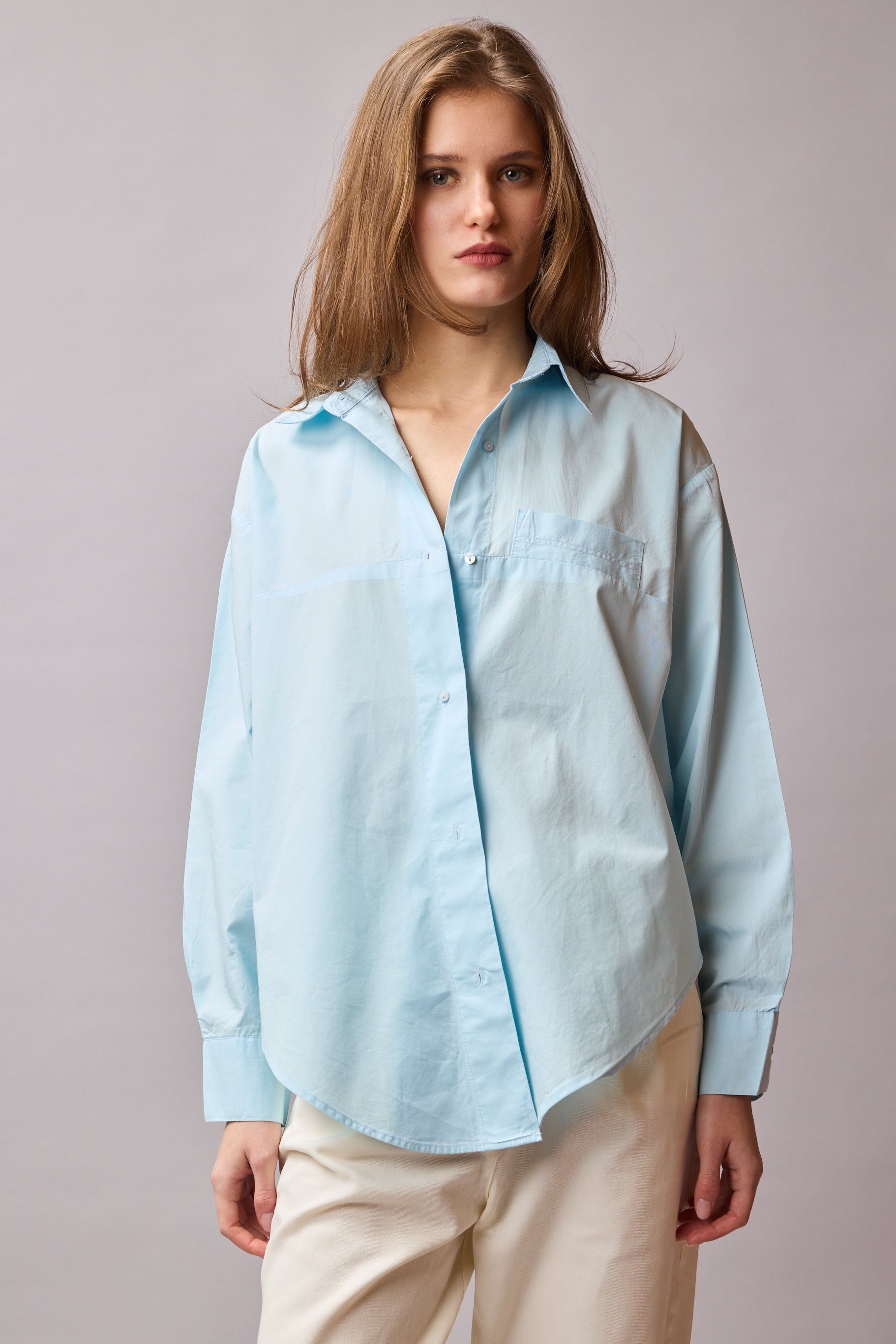 JESSIE KLASİK YAKA OVERSIZE POPLİN GÖMLEK MAVİ