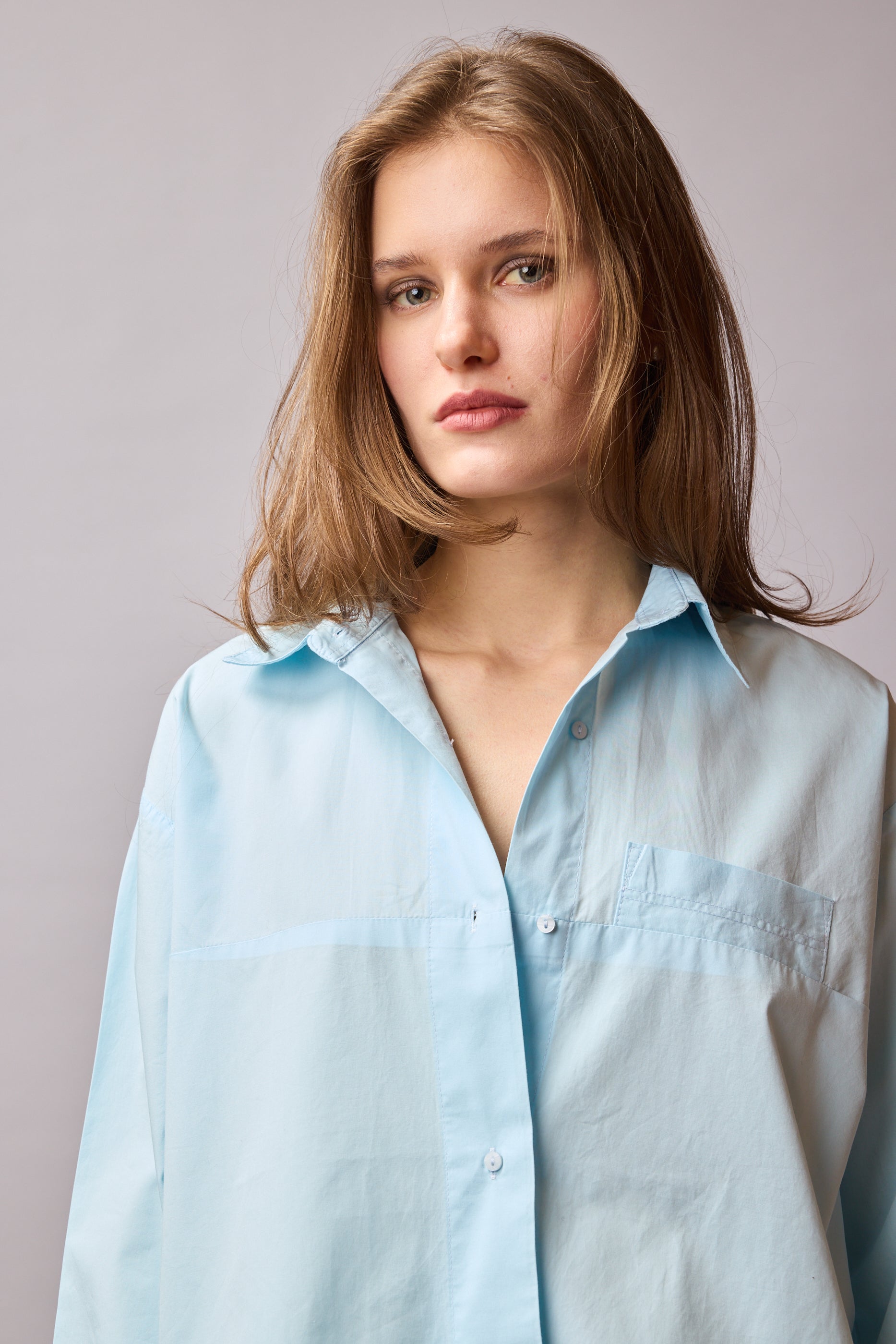 JESSIE KLASİK YAKA OVERSIZE POPLİN GÖMLEK MAVİ