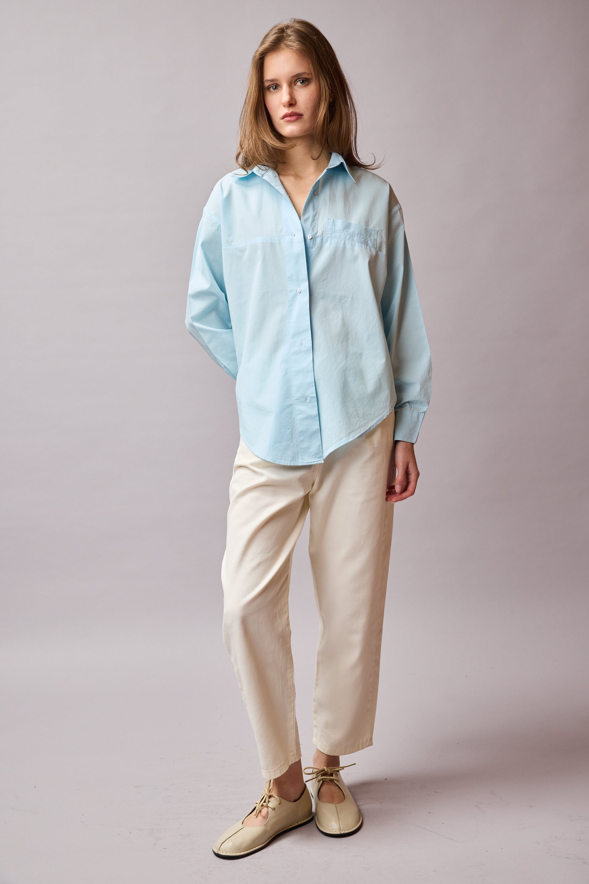 JESSIE KLASİK YAKA OVERSIZE POPLİN GÖMLEK MAVİ