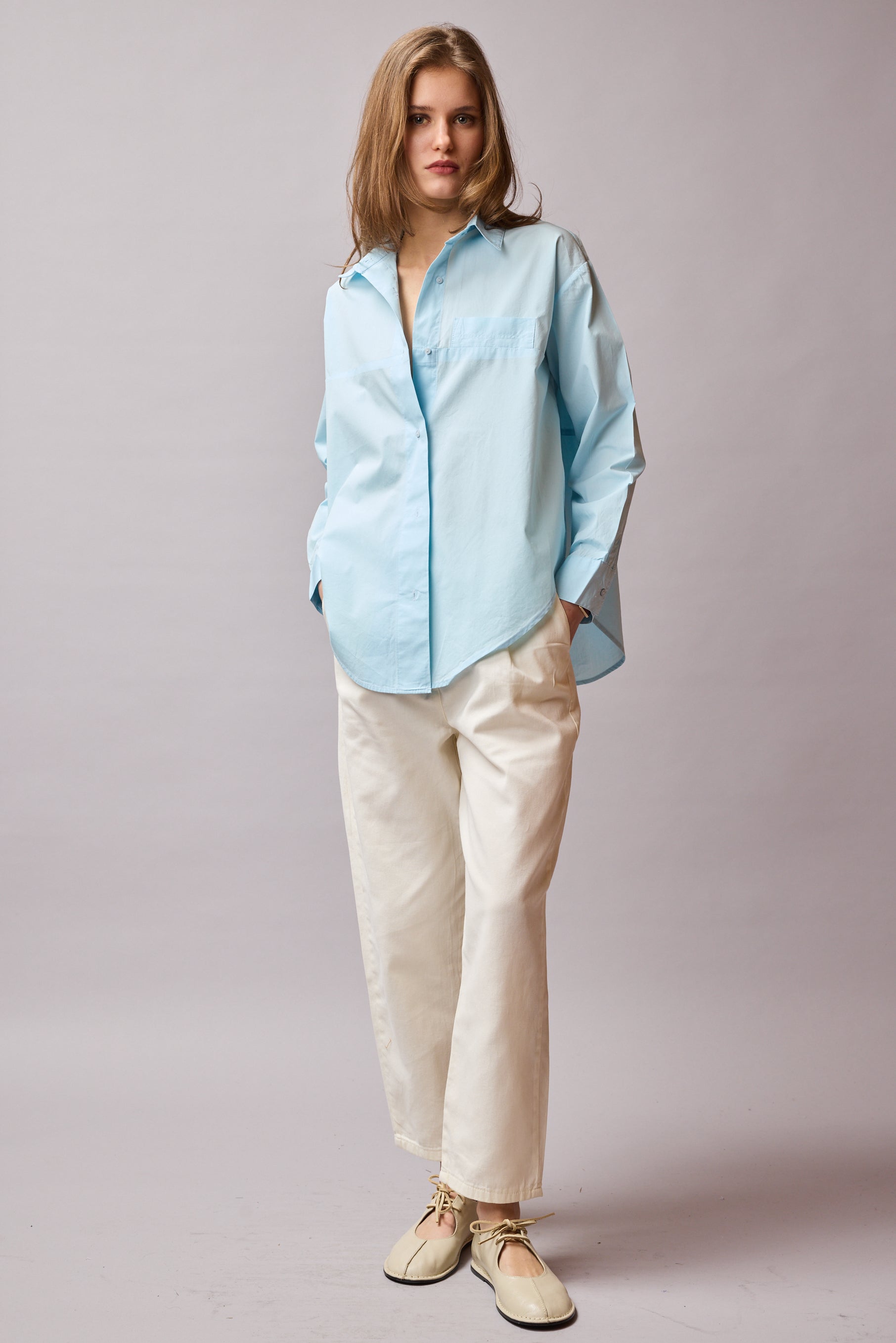 JESSIE KLASİK YAKA OVERSIZE POPLİN GÖMLEK MAVİ