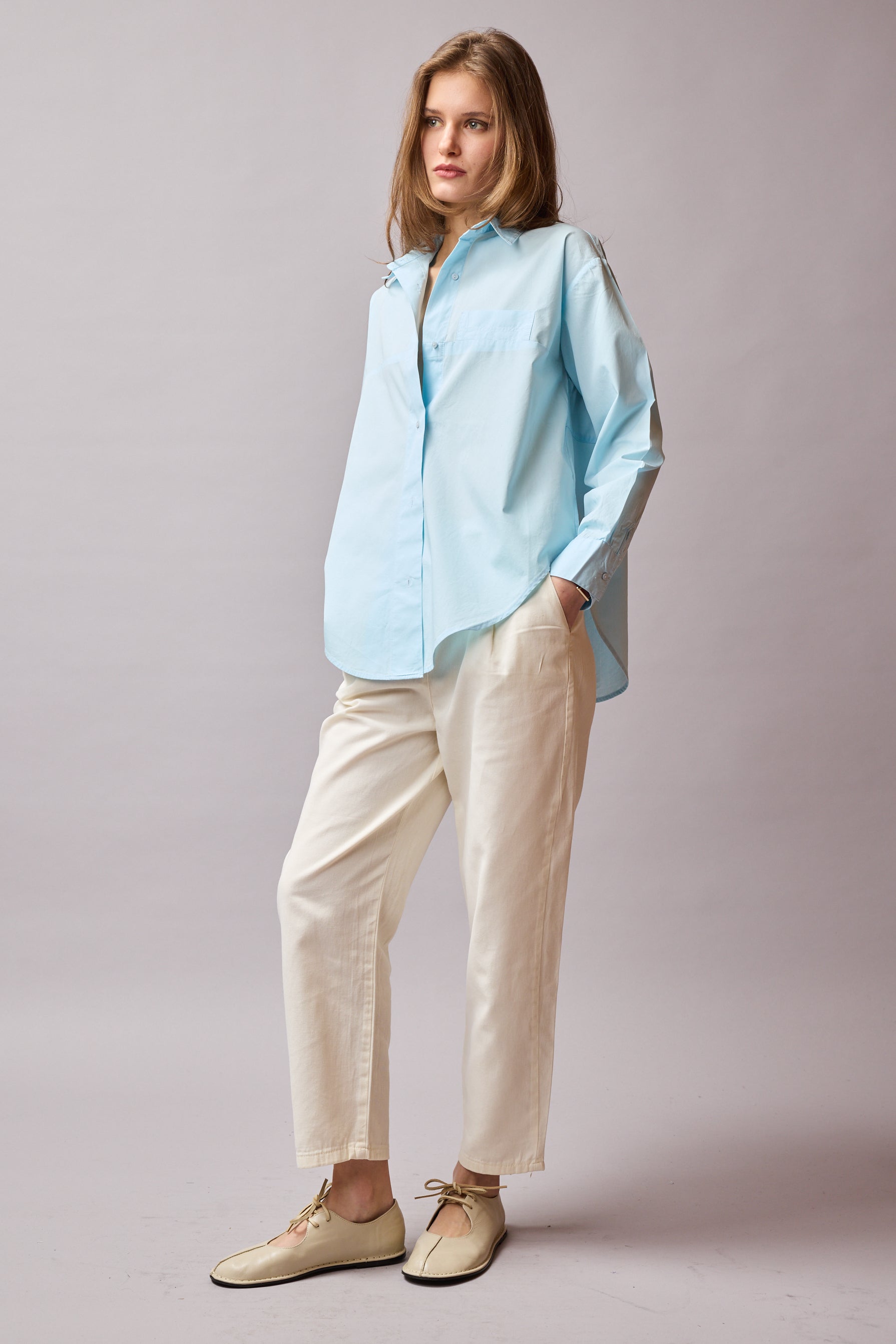 JESSIE KLASİK YAKA OVERSIZE POPLİN GÖMLEK MAVİ