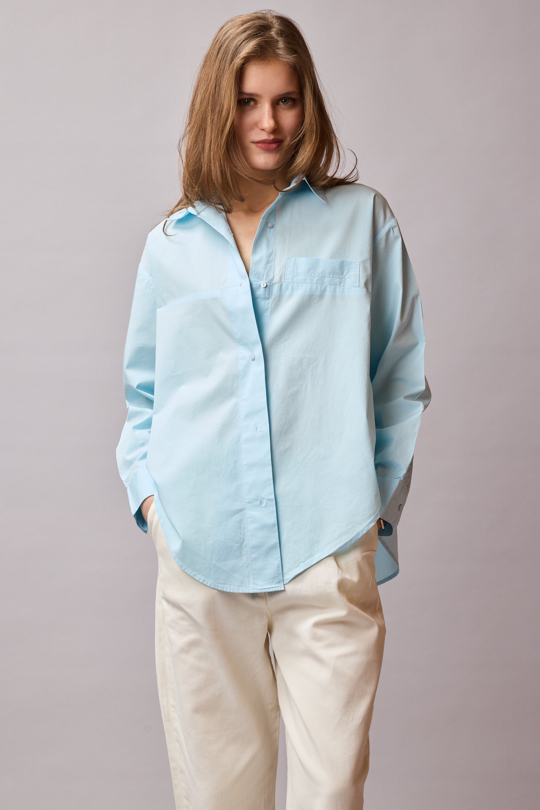 JESSIE KLASİK YAKA OVERSIZE POPLİN GÖMLEK MAVİ