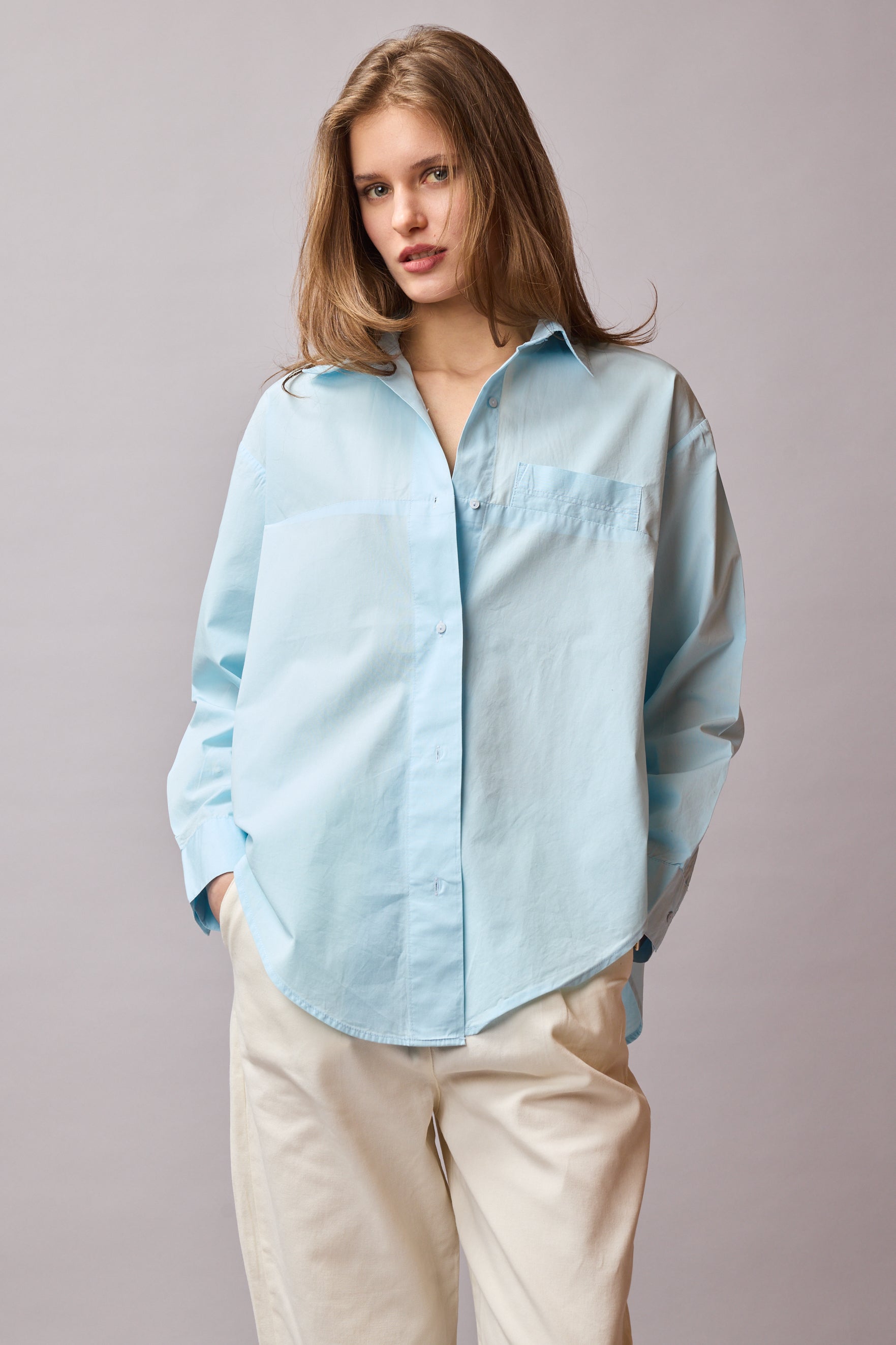 JESSIE KLASİK YAKA OVERSIZE POPLİN GÖMLEK MAVİ