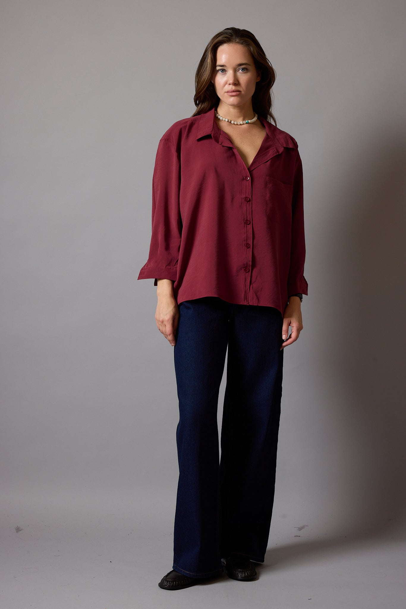FLOWER POCKET TENSEL SHIRT CHERRY