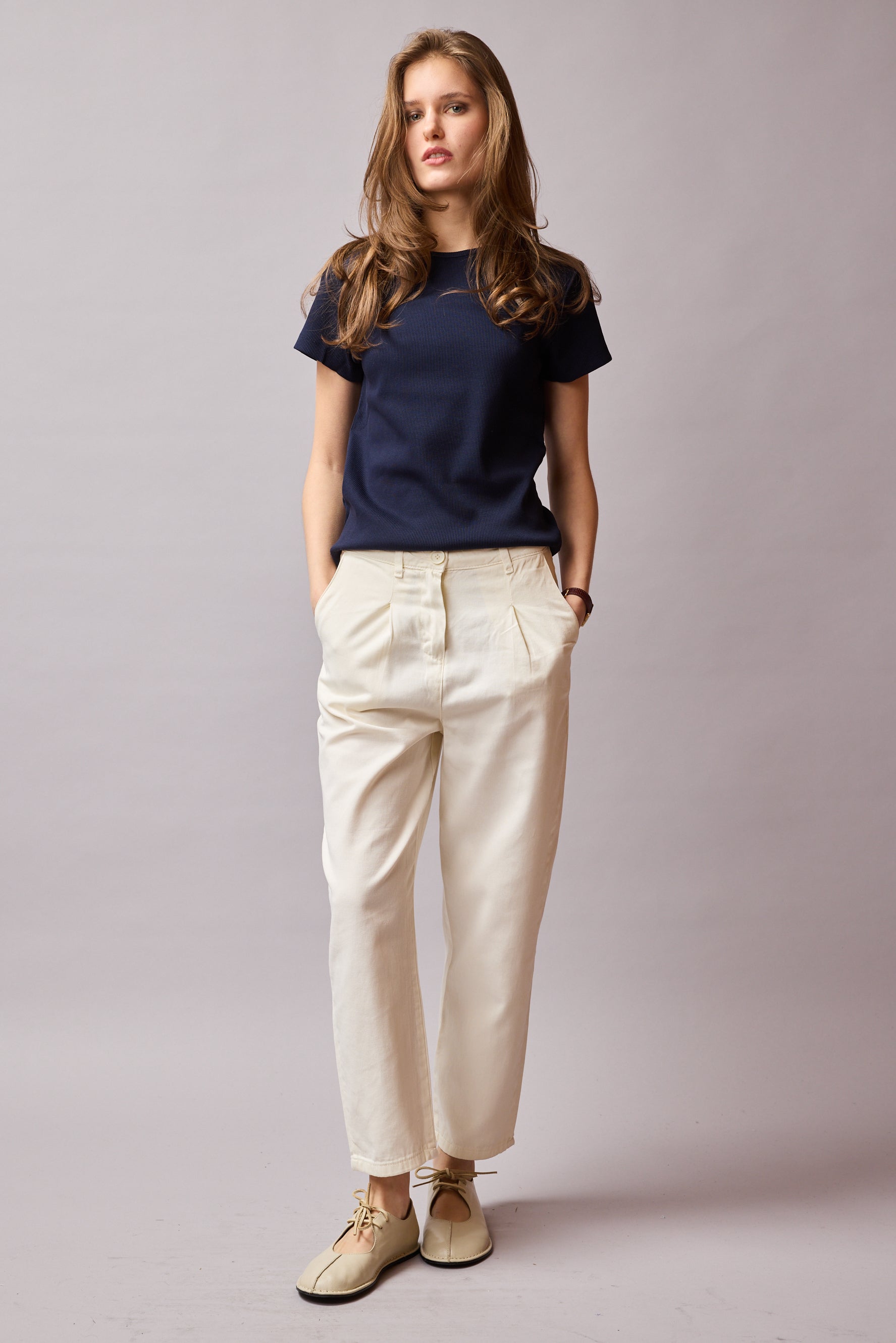 COTTON PENSLİ CARROT FIT PANTOLON KREM
