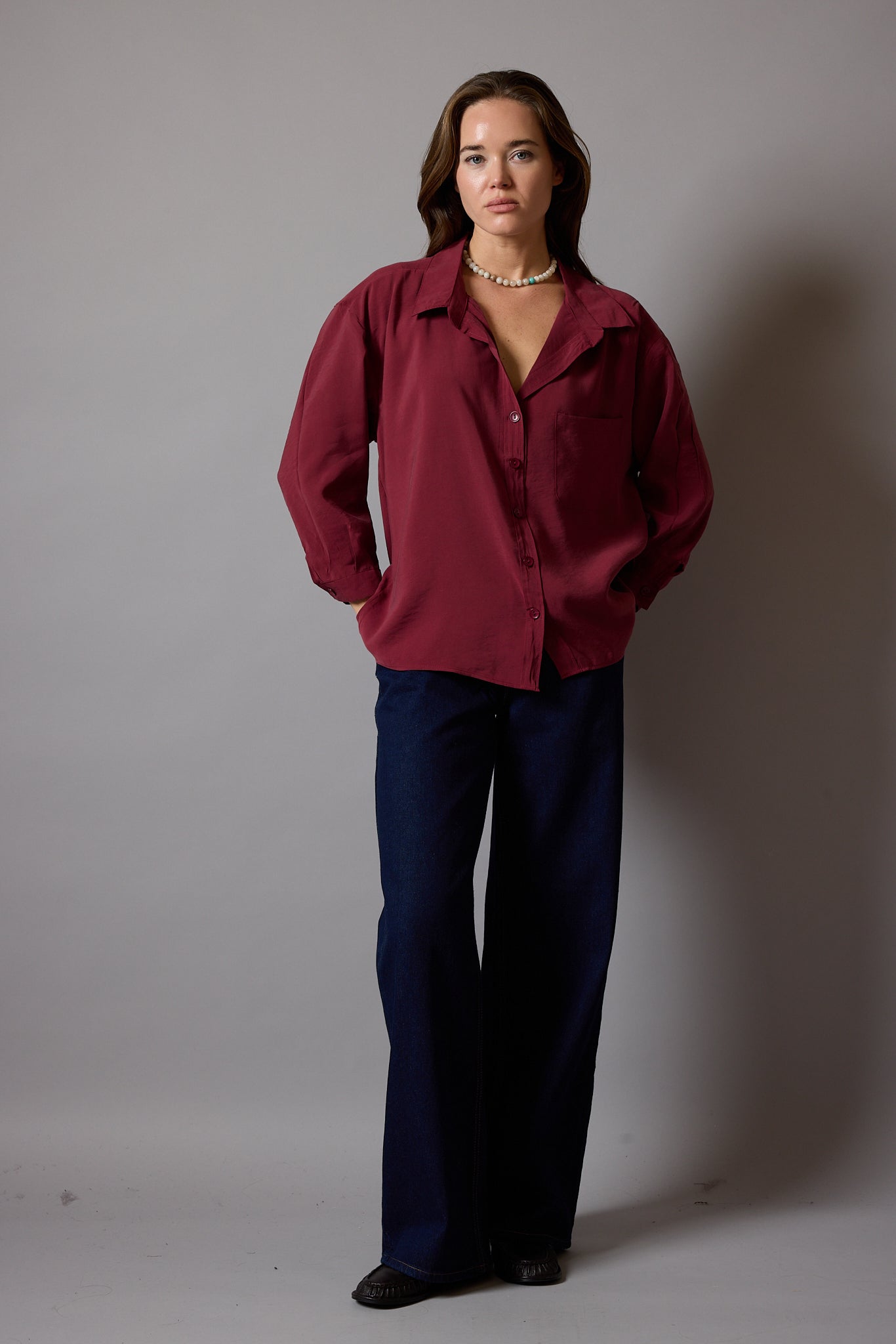 FLOWER POCKET TENSEL SHIRT CHERRY