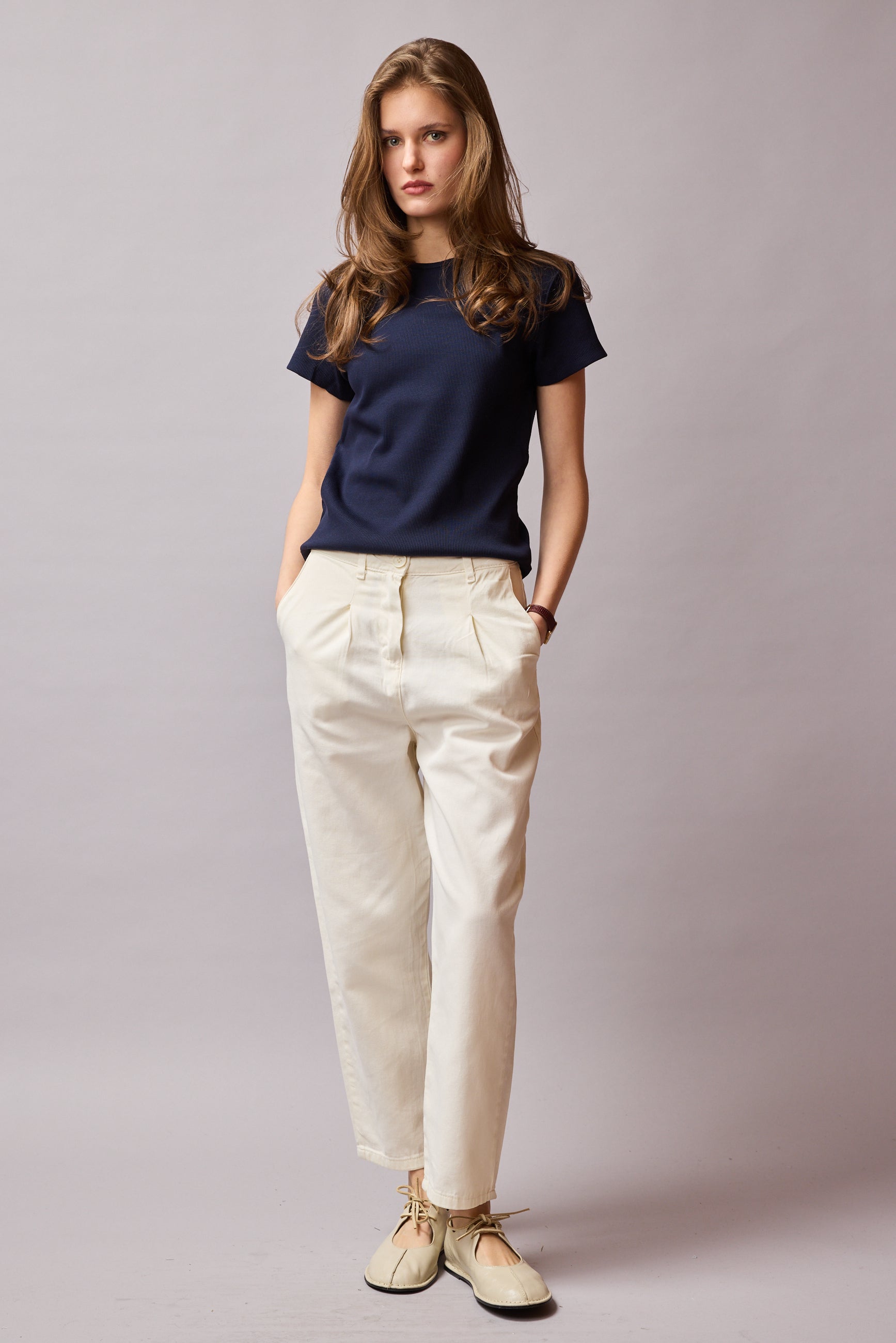COTTON PENSLİ CARROT FIT PANTOLON KREM