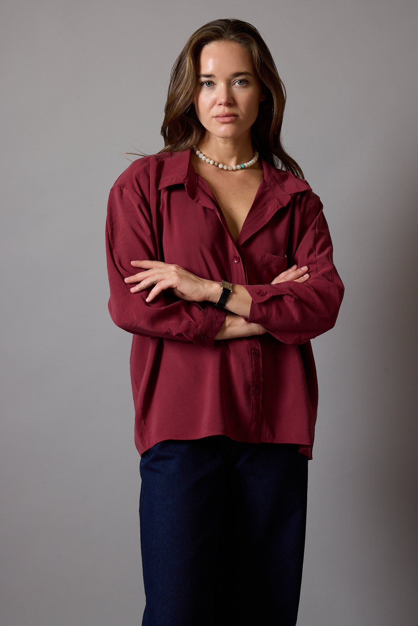 FLOWER POCKET TENSEL SHIRT CHERRY