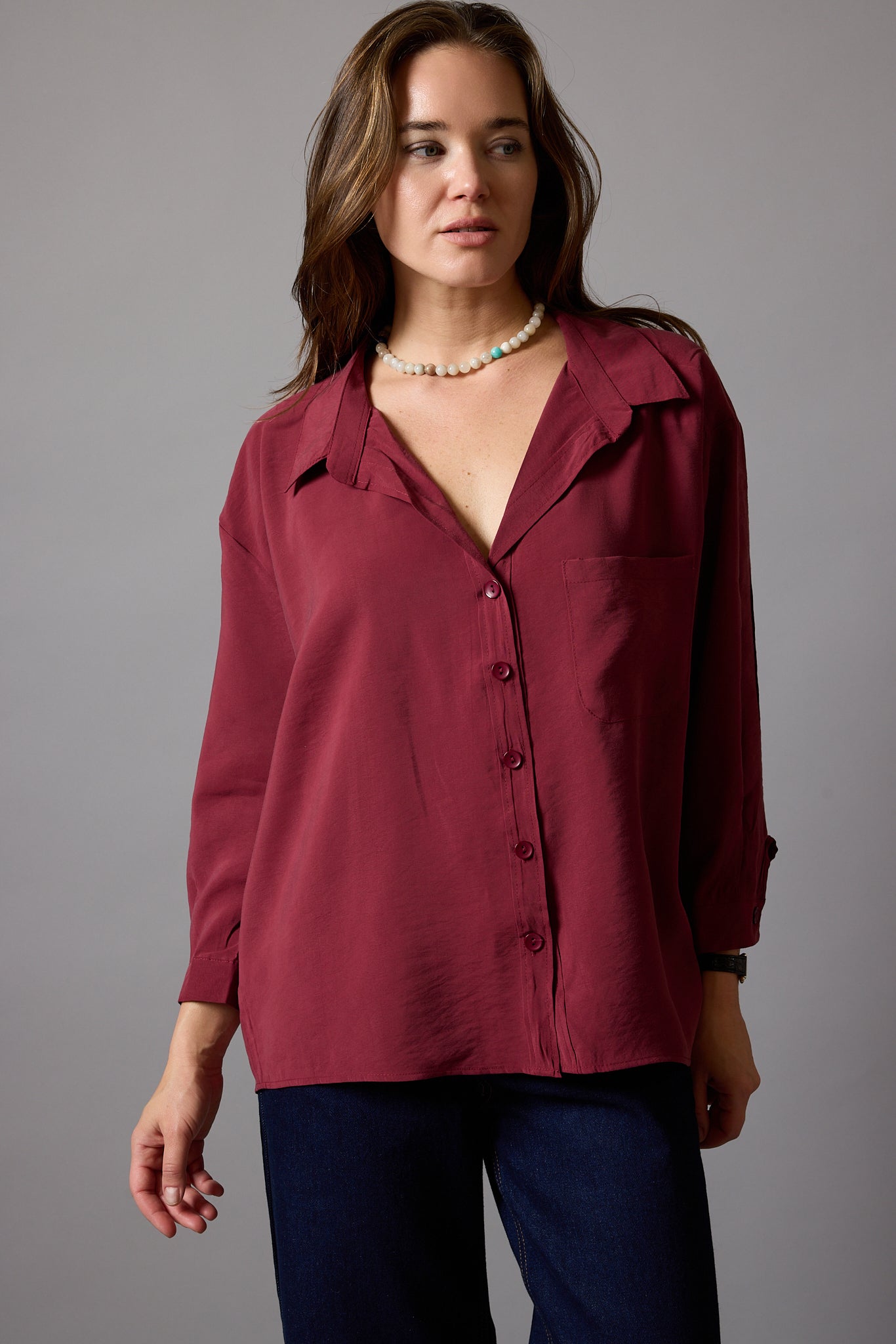 FLOWER POCKET TENSEL SHIRT CHERRY