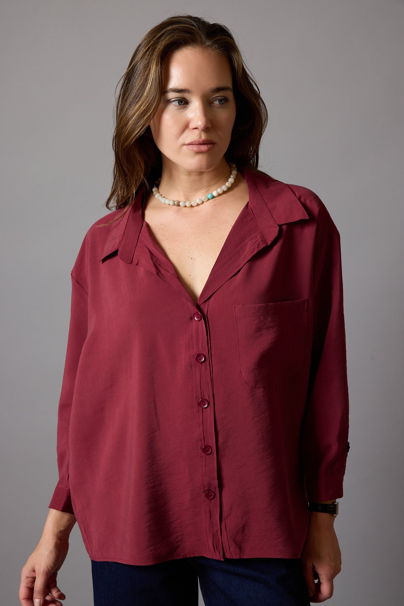 FLOWER POCKET TENSEL SHIRT CHERRY