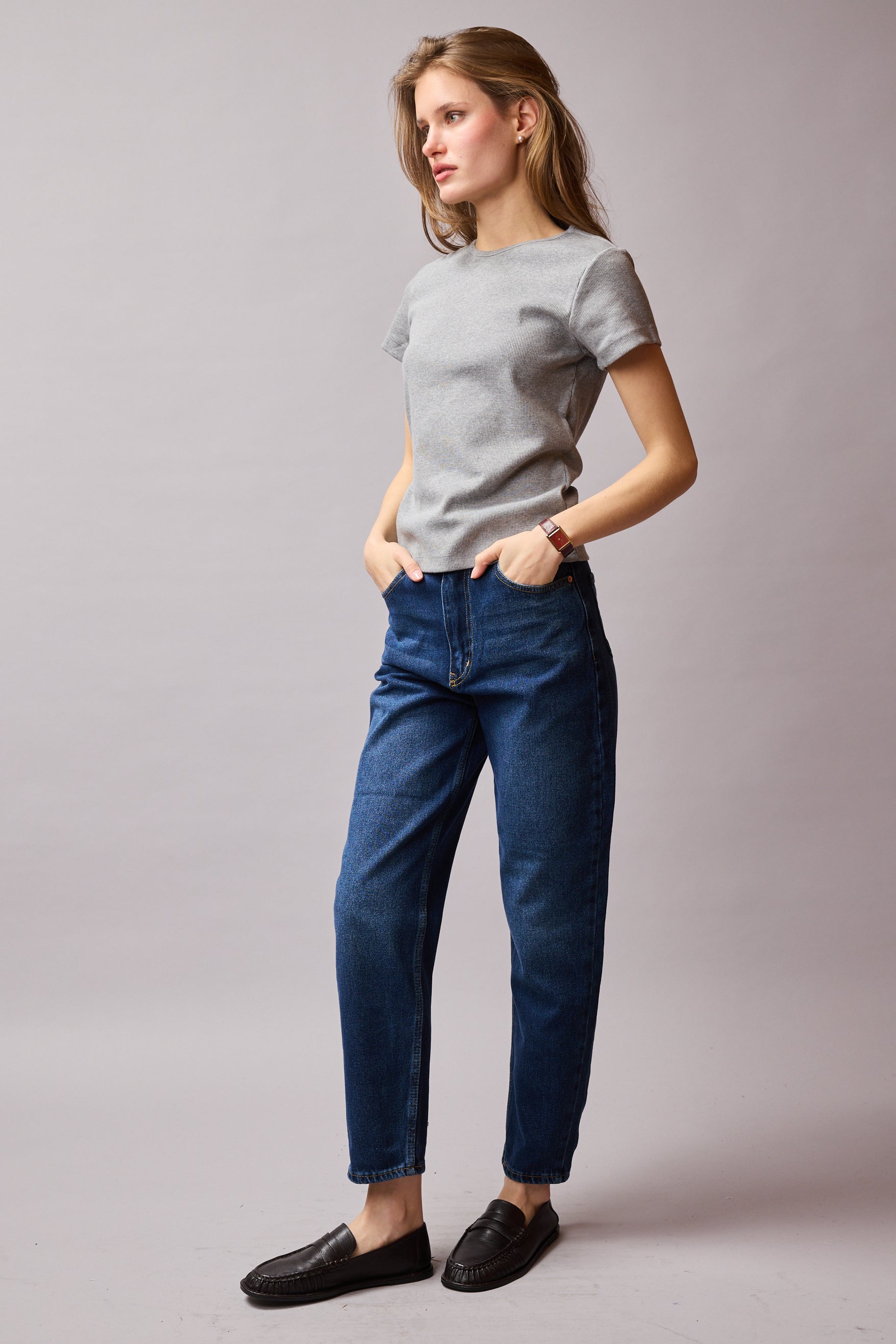 STRAIGHT FIT YÜKSEK BEL MOM JEAN BLUE