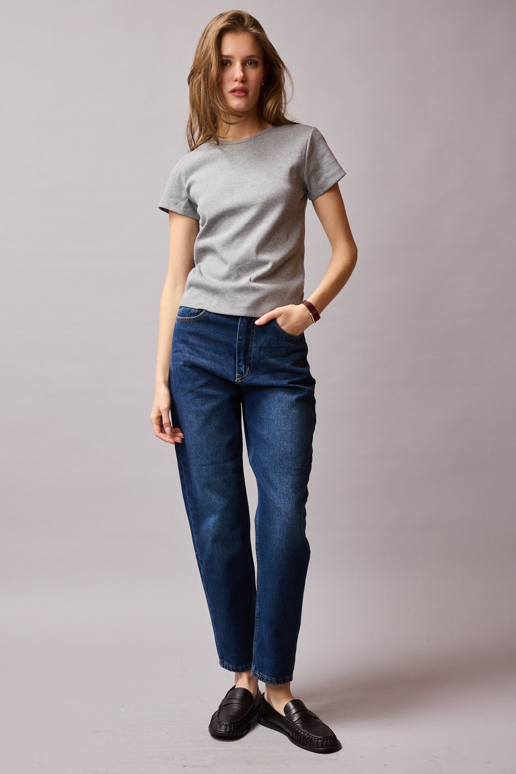 STRAIGHT FIT YÜKSEK BEL MOM JEAN BLUE