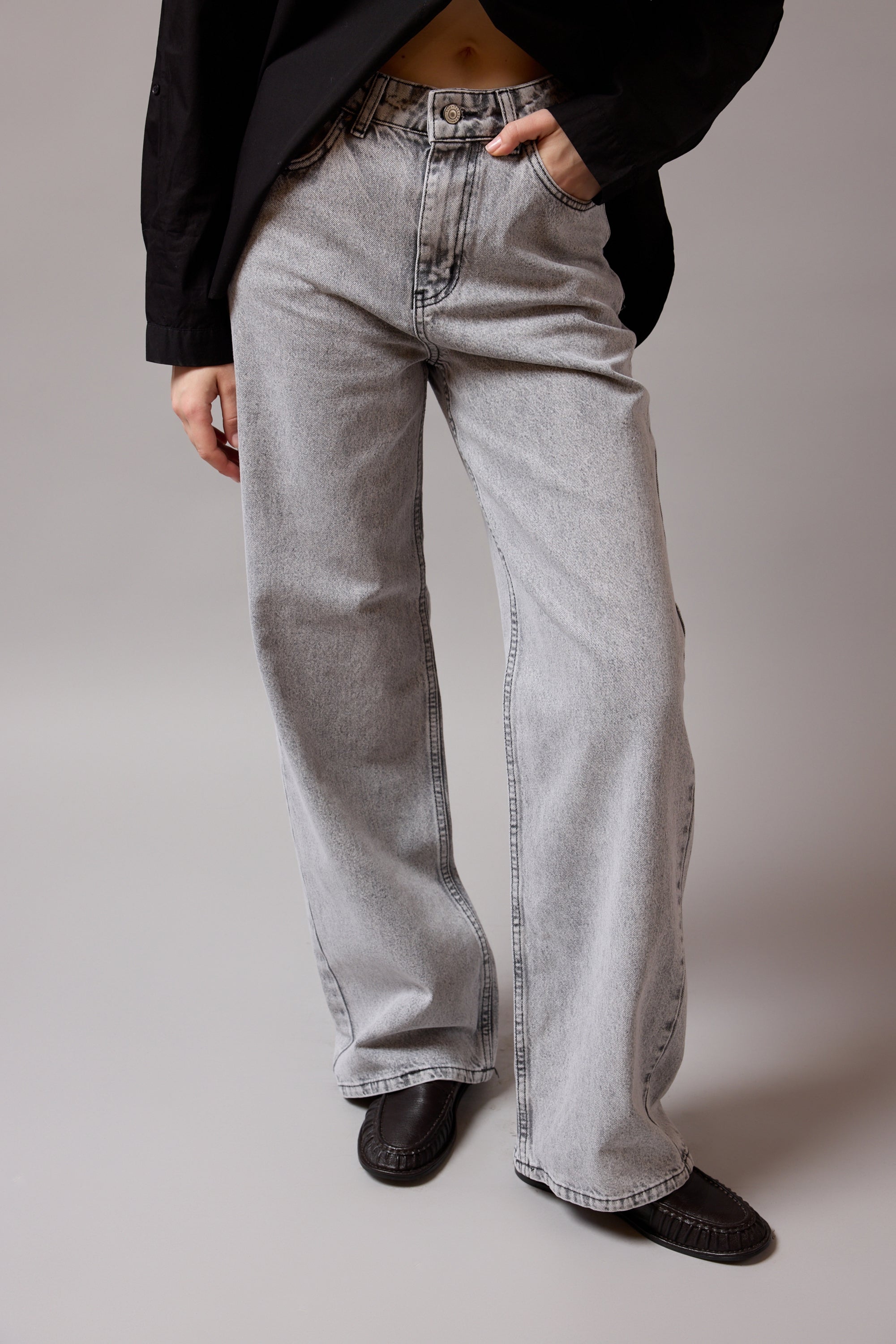 STRAIGHT FIT YÜKSEK BEL GENİŞ PAÇA JEAN LIGHT GREY