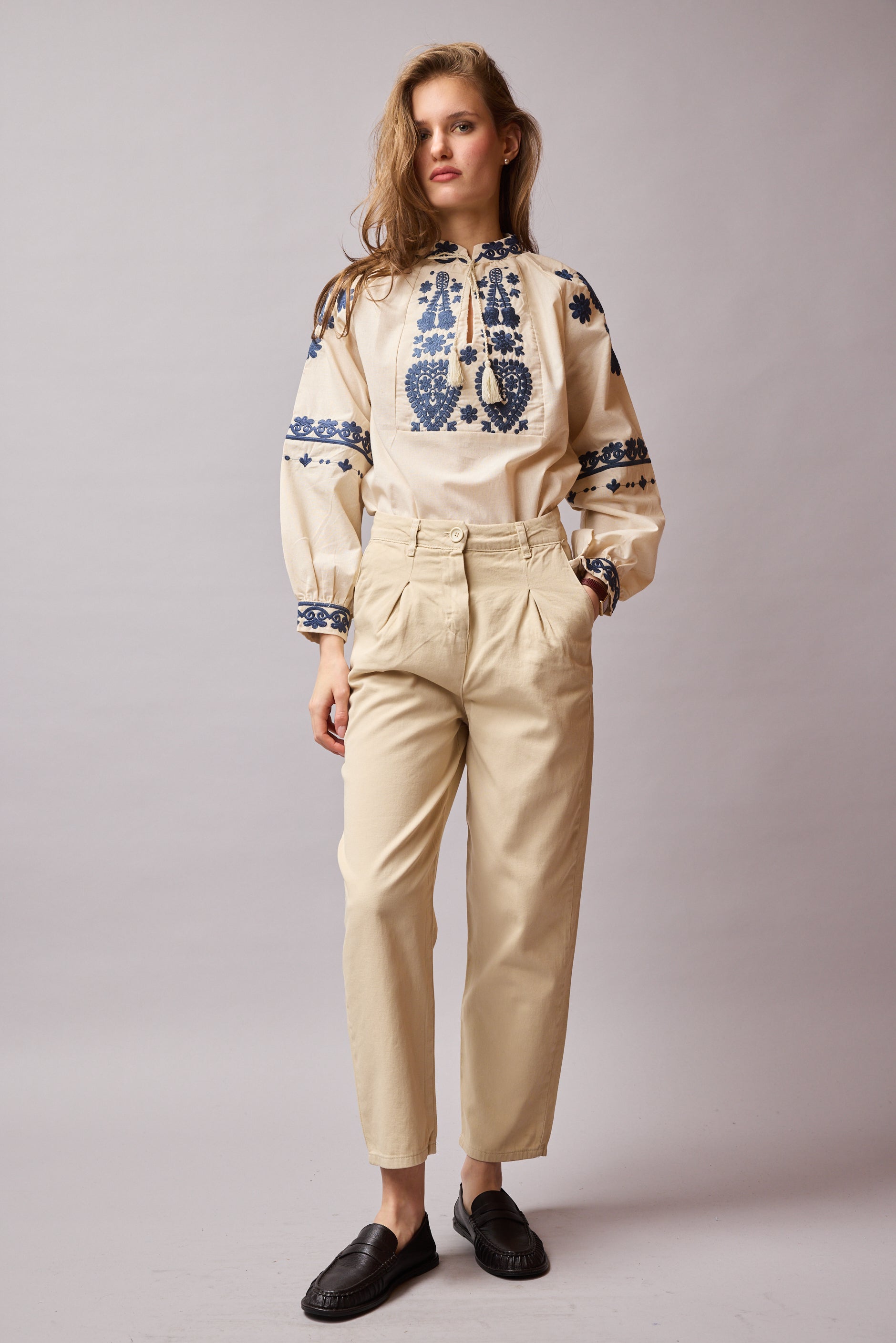 COTTON PENSLİ CARROT FIT PANTOLON BEIGE