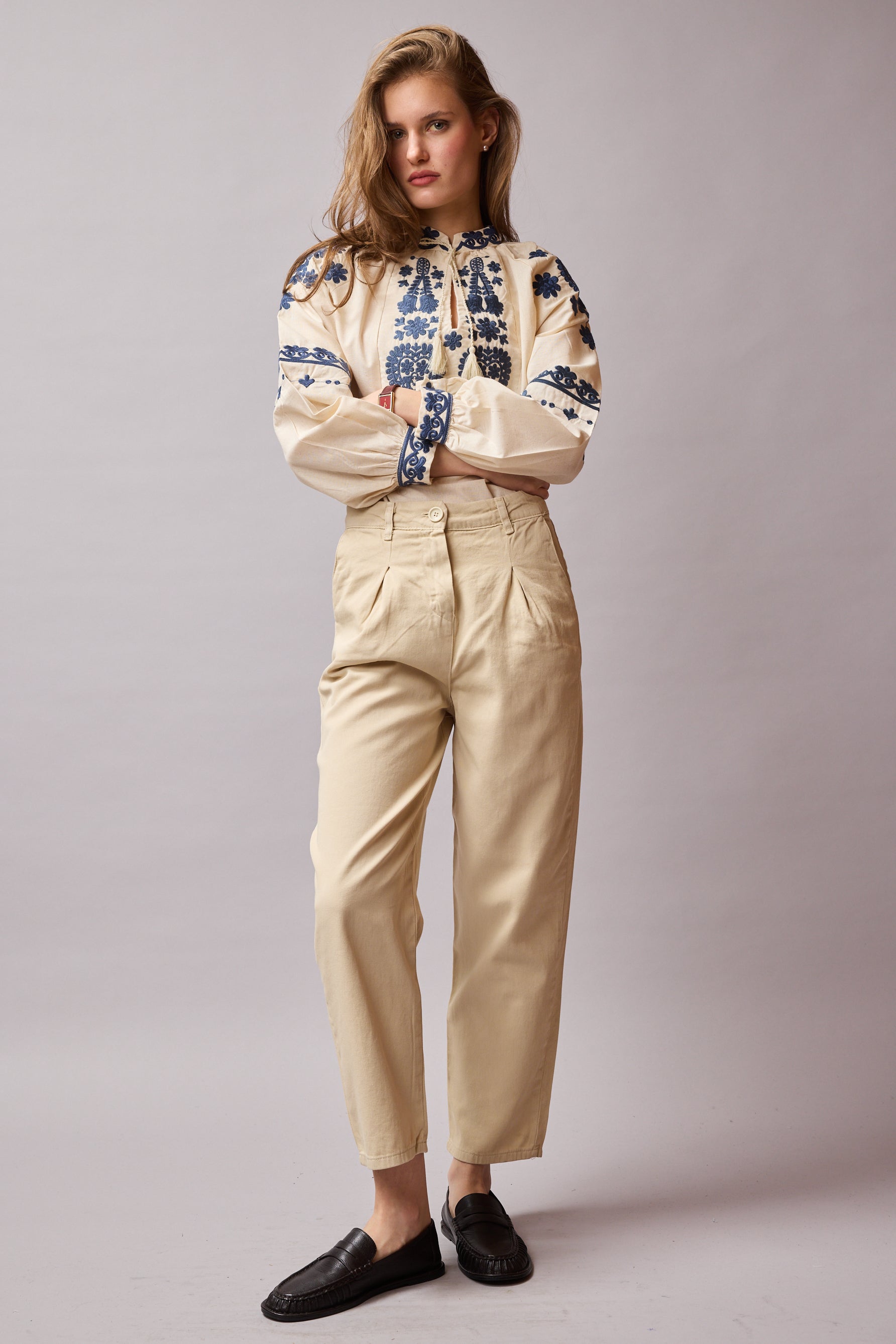 COTTON PENSLİ CARROT FIT PANTOLON BEIGE