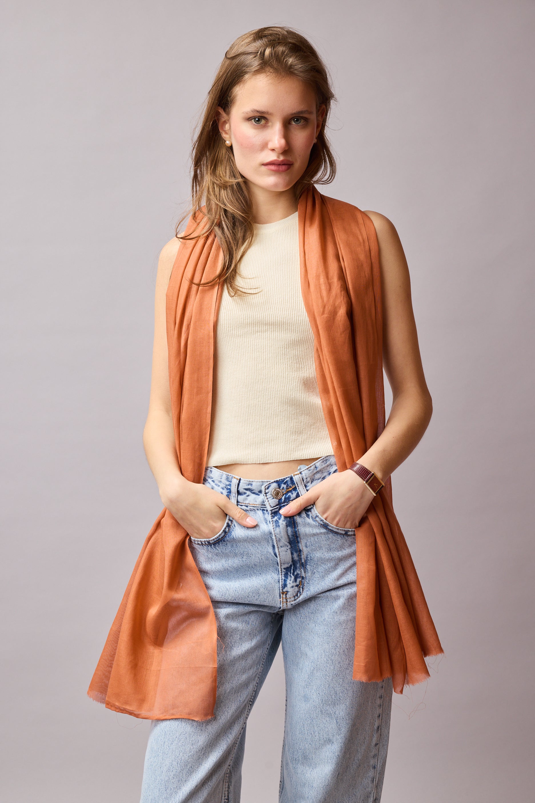 Orange Blossom Organik Pamuk Handmade Şal